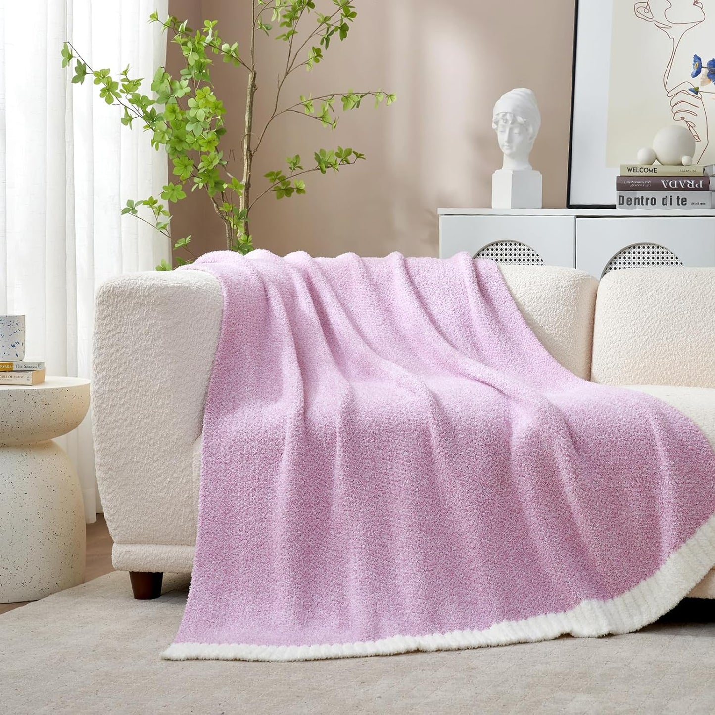 Snuggle Sac Lilac Throw Blanket for Couch, Super Soft Warm Blankets Cozy Knit Fuzzy Lightweight Throws for Sofa, Bed, Living Room, Heather Lilac, 50x70 inches