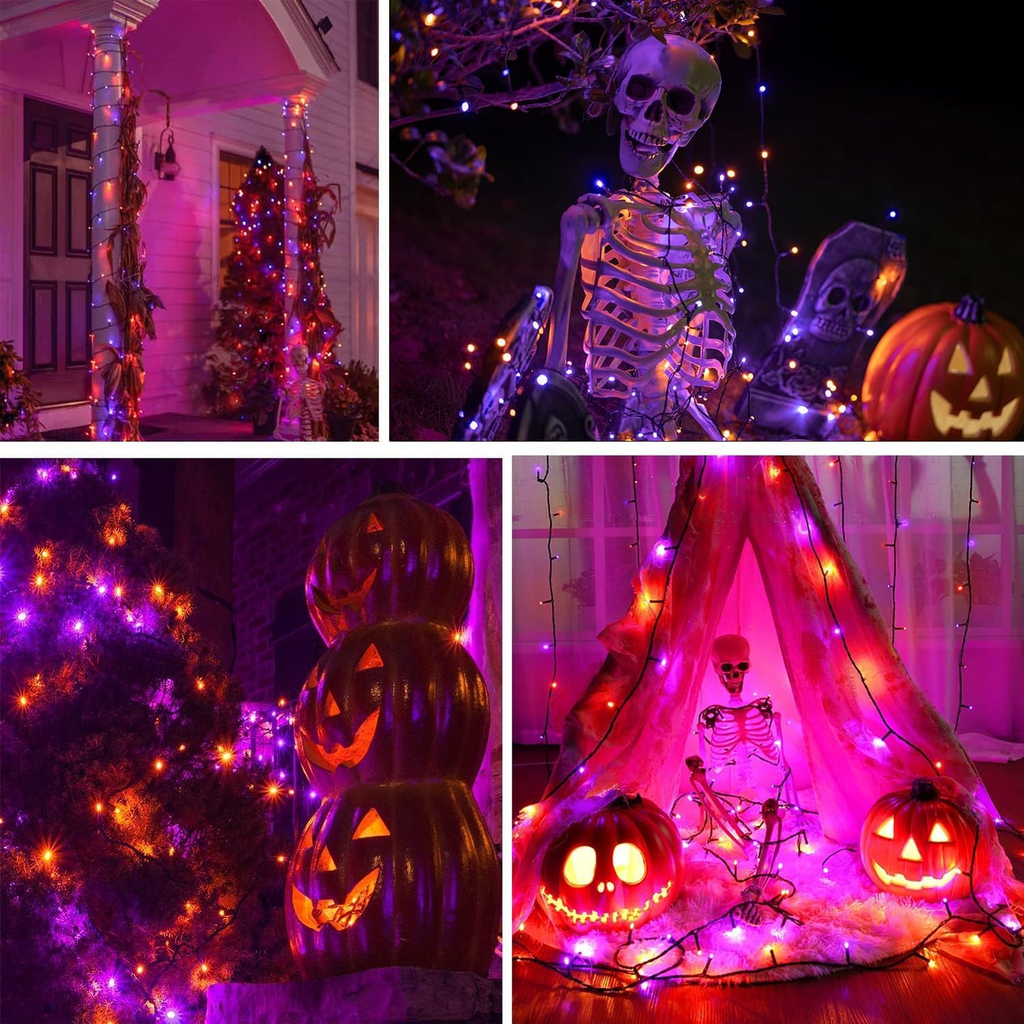 75.8 FT 200 LED Orange and Purple Halloween Tree Lights Indoor Outdoor, Extendable Halloween Led String Lights with Memory Function & Timer & 8 Modes, Waterproof Twinkle Light for Horror Party Decor