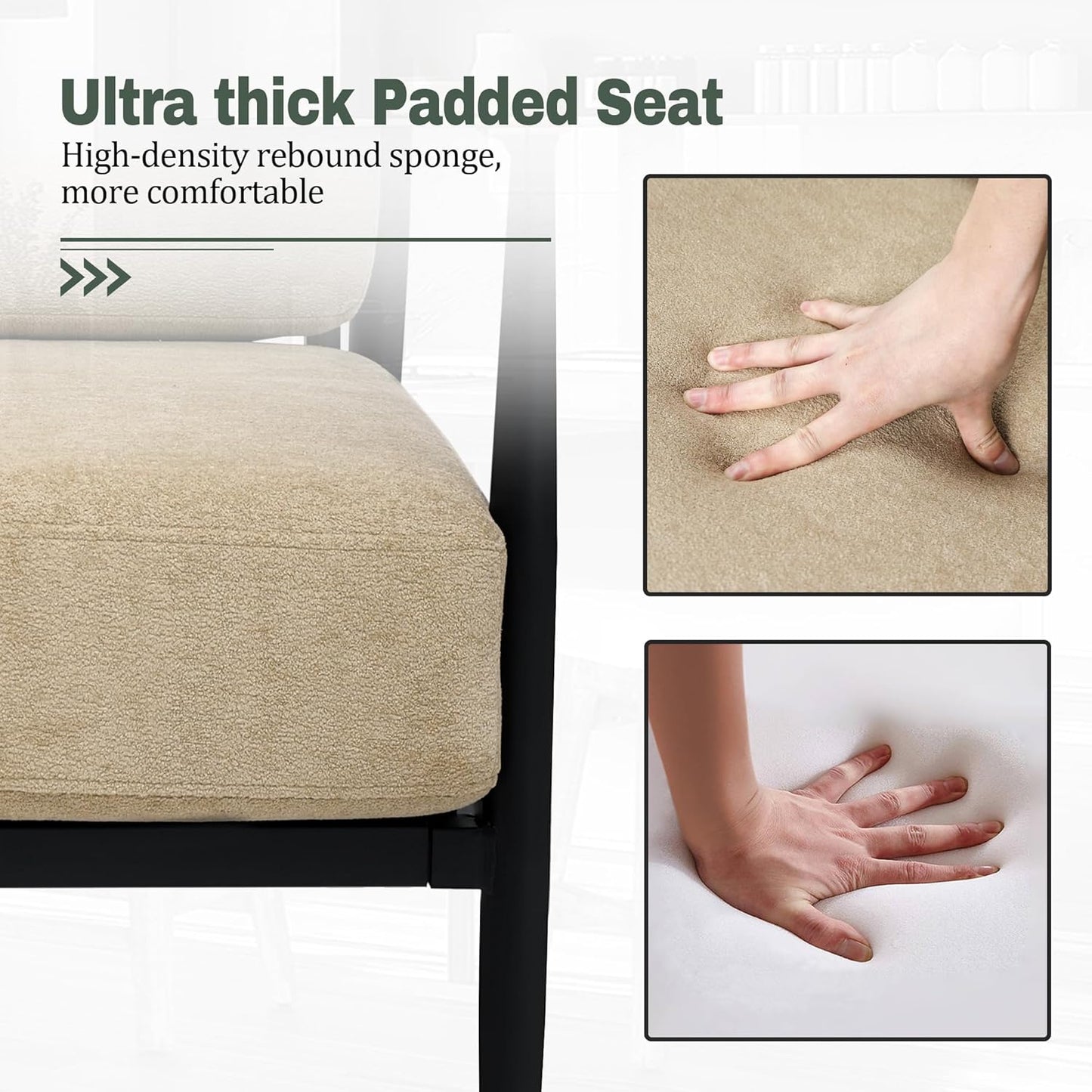 Modern Accent Chairs Set of 2 for Living Room Bedroom Mid Century Arm Chairs Upholstered Office Accent Chairs Comfy Waiting Room Chairs with Metal Frame, Khaki