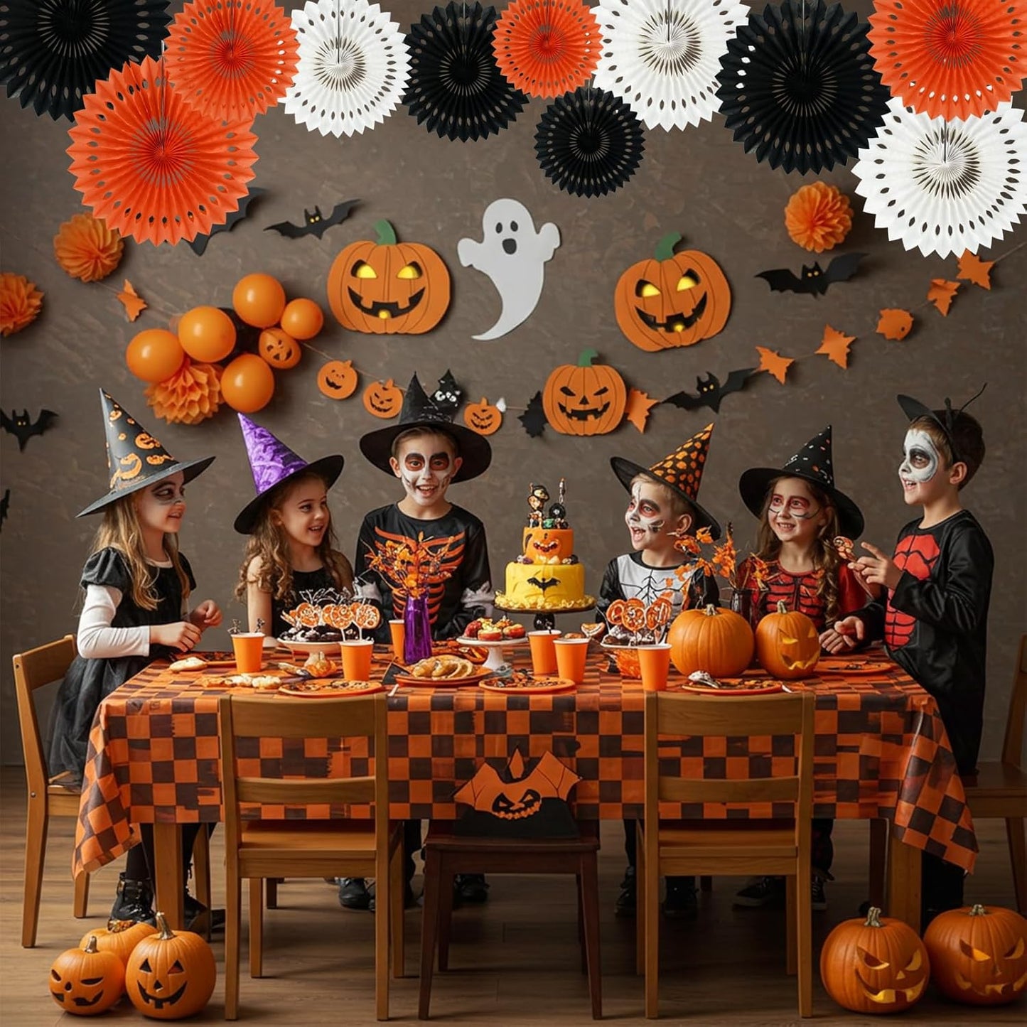 BEISHIDA Black Orange White Hanging Honeycomb Round Paper Fans Decoration Set for New Year Baby Shower Halloween Birthday Wedding Photo Booth Backdrops Anniversary Paper Party Supplies 11packs