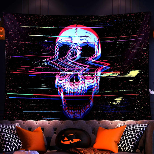 ADDWel Blacklight Skull Tapestry, Black Psychedelic Tapestry Glow In The Dark, UV Reactive Black Light Tapestries Posters Wall Hanging for Bedroom Living Room Dorm Party Backdrop Decor(60 * 80inches)