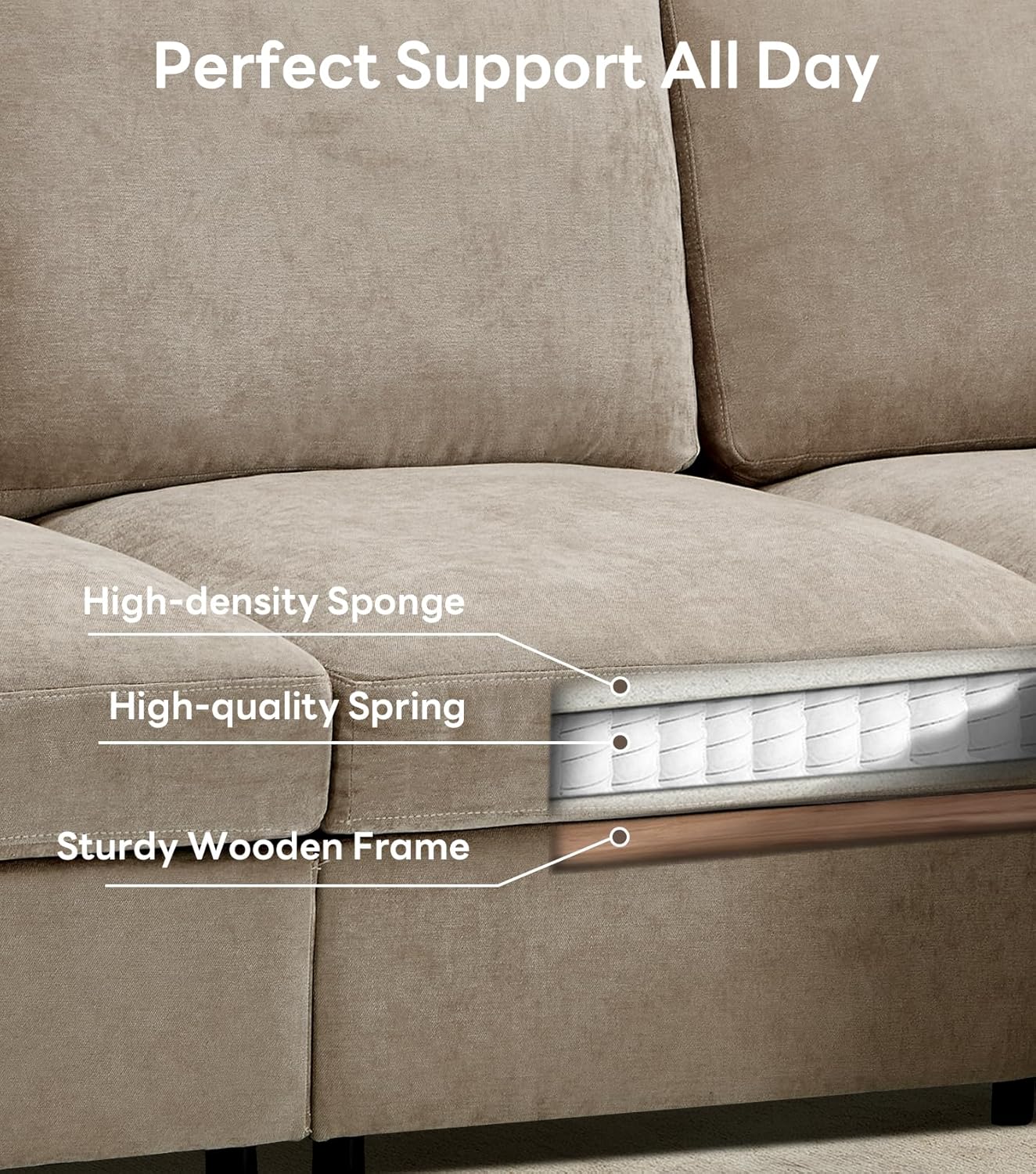 Tbfit U Shaped Couch, Sectional Sofa for Living Room,Chenille Cloud Couch with Ottoman 6 Seat, Khaki