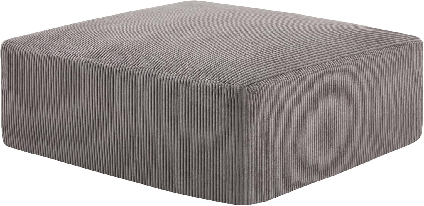 40" Square Stuffed Ottoman Pouf for Sofa Couch, Corduroy Poufs with Foam Chunk Filling, Furry & Fluffy Foot Stool Movable Ottoman. 40 * 40 Floor Poufs Foot Rest for Living Room, Grey