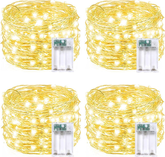 4 Pack 60 LED Fairy Lights Battery Operated with Timer, 20FT Waterproof Twinkle Lights Indoor Outdoor, Cuttable String Lights for Bedroom, Wedding, DIY, Centerpiece, Christmas Decorations (Warm White)