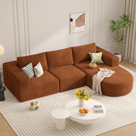 Modular Sectional Sofa with L-Shape Chaise,Cloud Sectional Modern Sleeper Couch with Deep Seat,Sponge Compression Sofas No Assembly Required(Brown-Corduroy Fabric) 1PCS