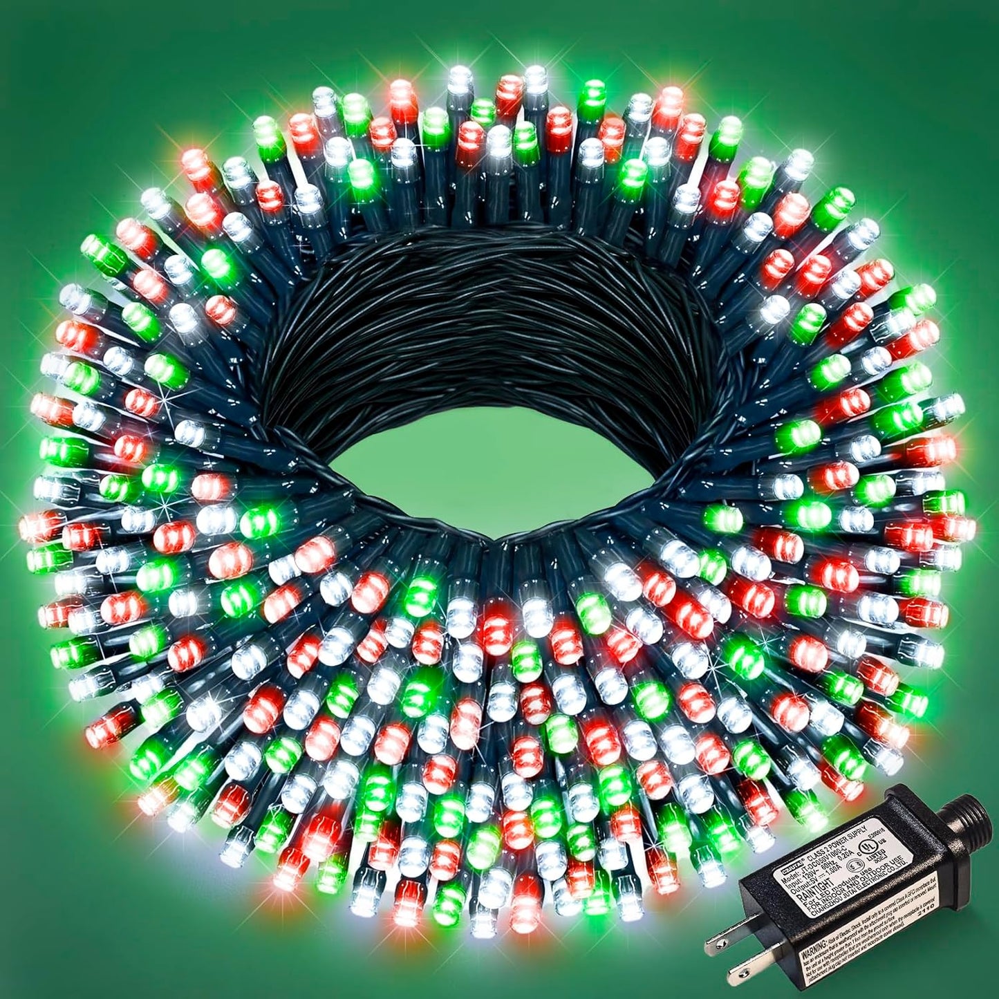 100FT 300 LED Christmas Lights Outdoor, Connectable Christmas String Lights with 8 Modes Waterproof, Plug in Christmas Tree Light Green Wire for Grden Yard Party Decorations, Red White Green
