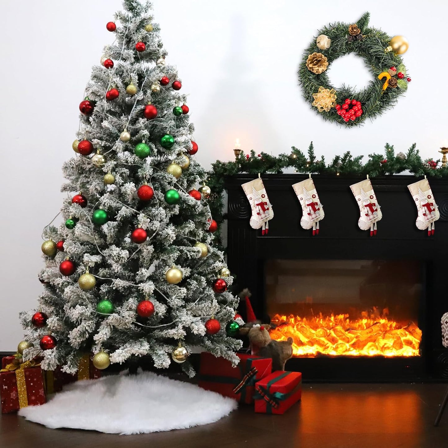 36 Inch Faux Fur Christmas Tree Skirt Soft Snow White Plush Tree Mat Christmas Decorations Fluffy Tree Skirts Xmas Holiday Party Indoor Decorations