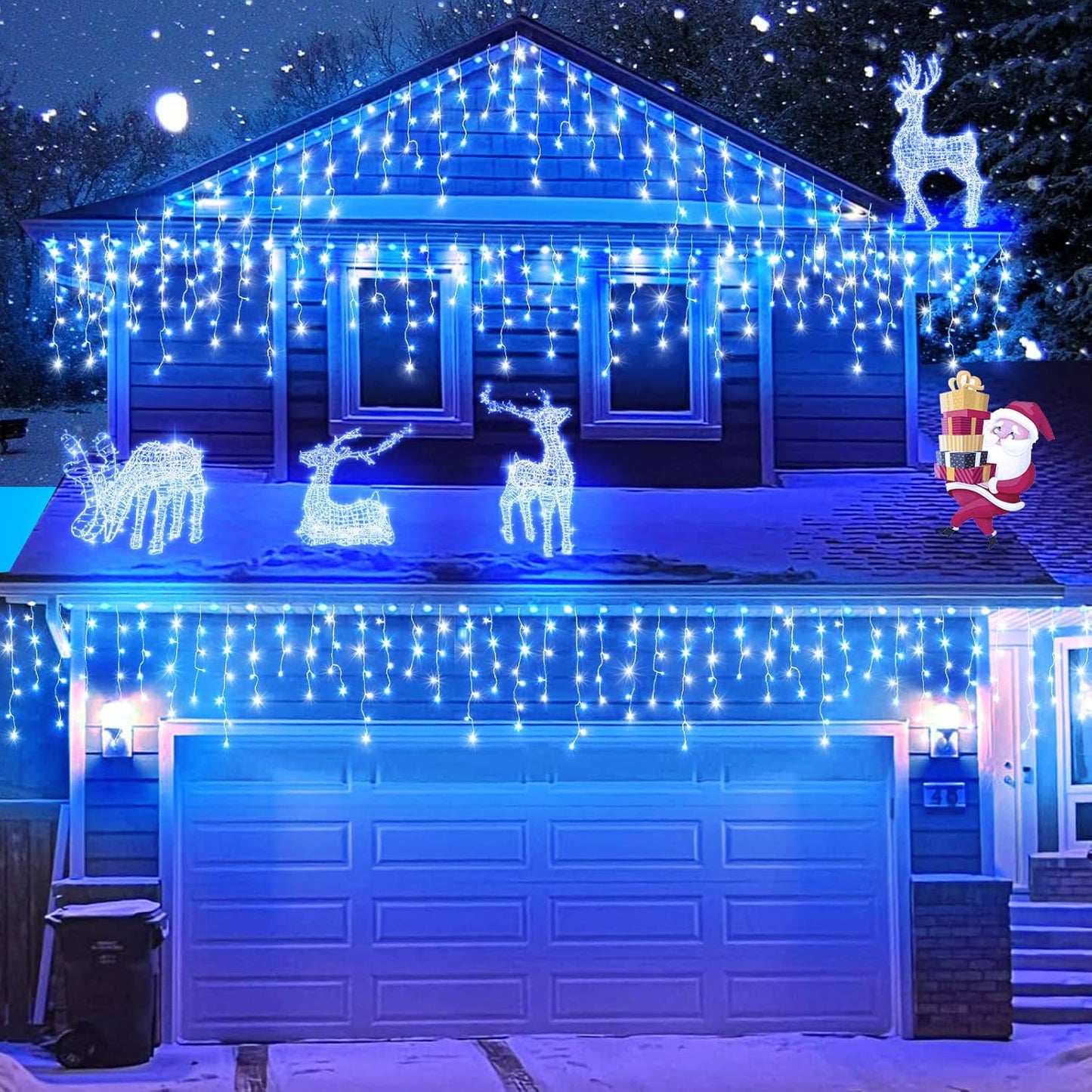 Icicle Christmas Lights Outdoor, 66ft 640 LED Blue and White Christmas Lights 8 Modes with 120 Drops, Waterproof Icicle Light Plug in for Indoor Outside Party Holiday Xmas Halloween Decorations