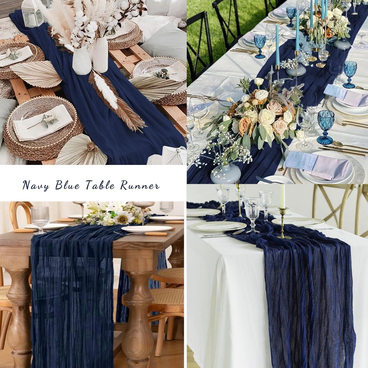 6 Pack Navy Blue Cheesecloth Table Runner 10FT Boho Fabric Rustic Cheese Cloth Table Runner for Wedding Bridal Shower Baby Shower Gauze Sheer Birthday Party Table Decorations 20 x 120 Inch Long