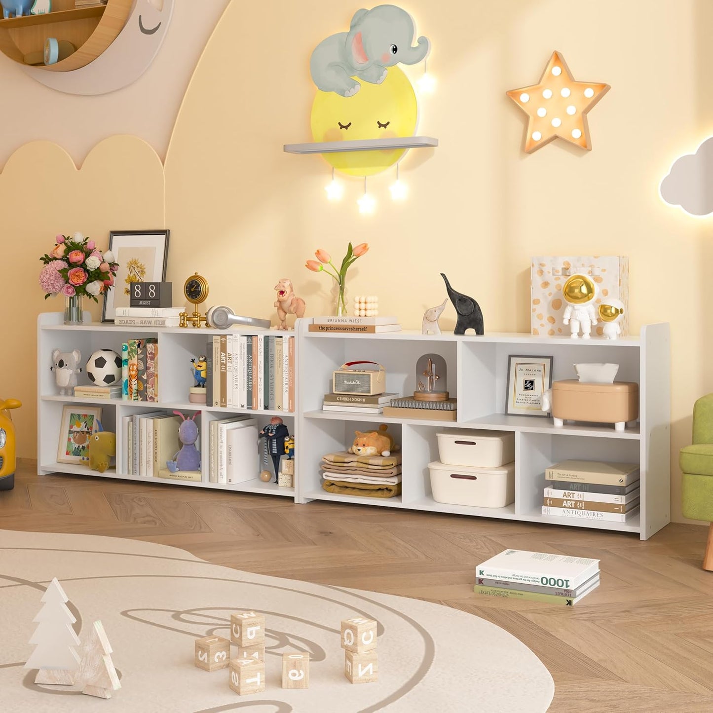 Book Shelf, 5 Cubes Storage Organizer, Open Shelf Wooden Bookcase, Freestanding White Bookshelf Cube Shelf for Bedroom, Living Room, Home Office