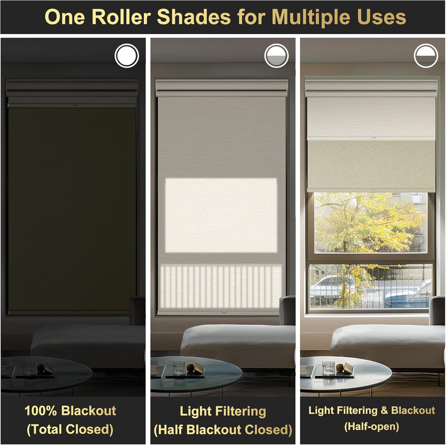 BERISSA Cordless Dual Roller Shades with Cassette Valance,Double Window Shades Blackout and Light Filtering Shades,Day and Night Roller Shades for Home Office Door.Striped Jacquard Beige.56 W x 44" H