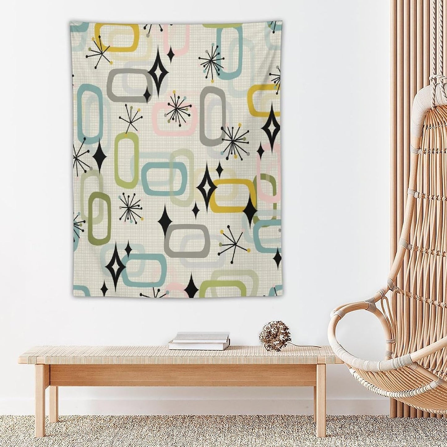 ICMOLYYENLO Boho Medieval Cat Tapestry, Abstract Atomic Starburst Geometric Aesthetic Art Wall Hanging For Bedroom Living Room Dormitory 50x60 Inches