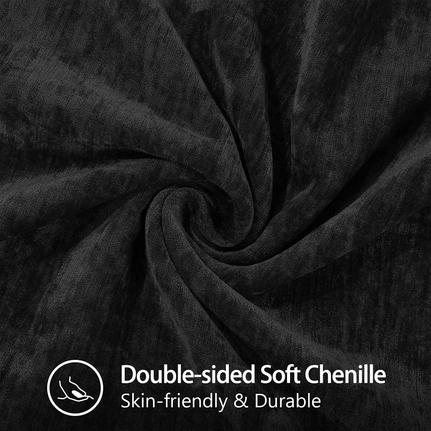 decorUhome Chenille Soft Throw Pillow Covers 18x18 Set of 2, Farmhouse Velvet Neutral Decorative Euro Pillow Covers with Stitched Edge for Couch Sofa Bed Home Decor, Black