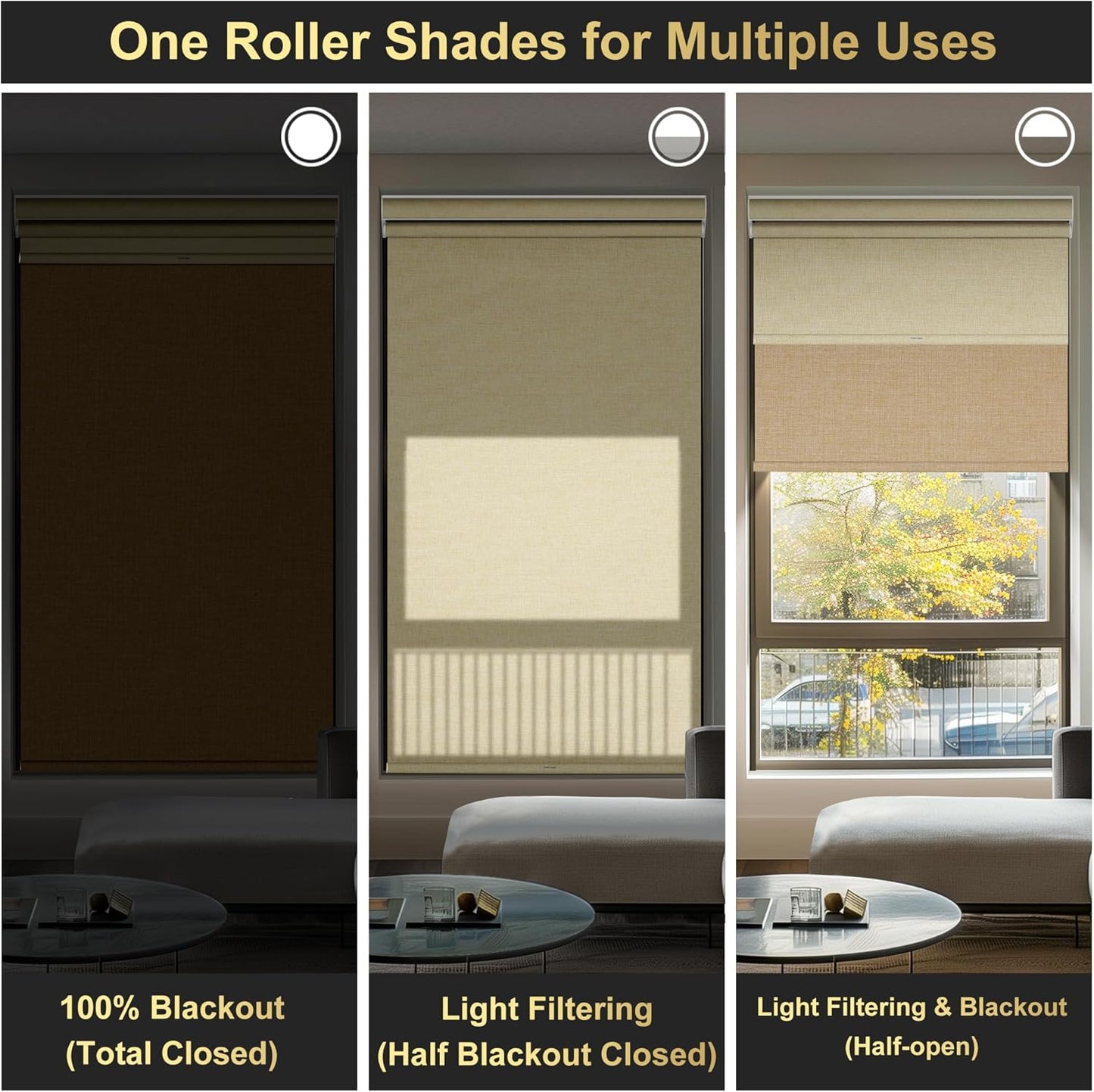 BERISSA Dual Roller Shades with Cassette Valance, Double Blackout and Light Filtering Shades, Day and Night for Home Office Door. Linen Beige. 38 W x 86" H