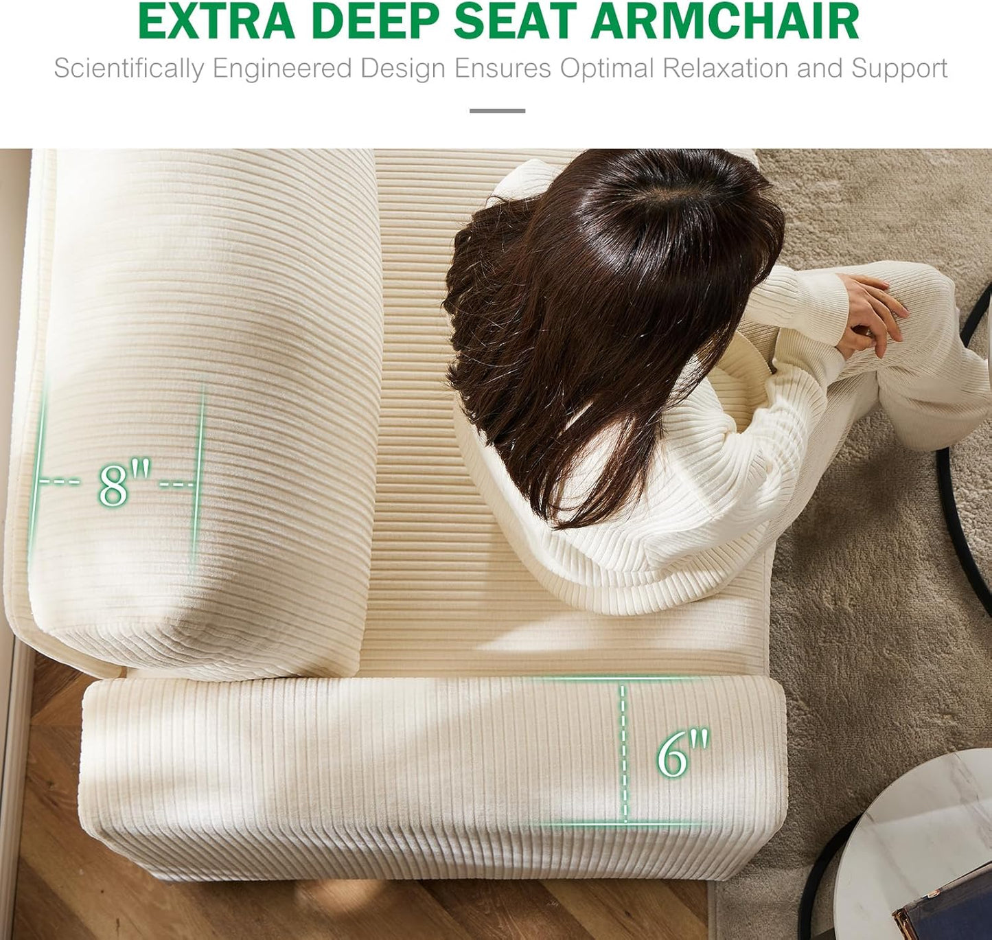 38.5 Oversized Accent Chair with Storage Ivory Corduroy Set of 2, Single Modern Accent Sofa with Arms Chair for Apartment Living Room (21" Deep Seat)