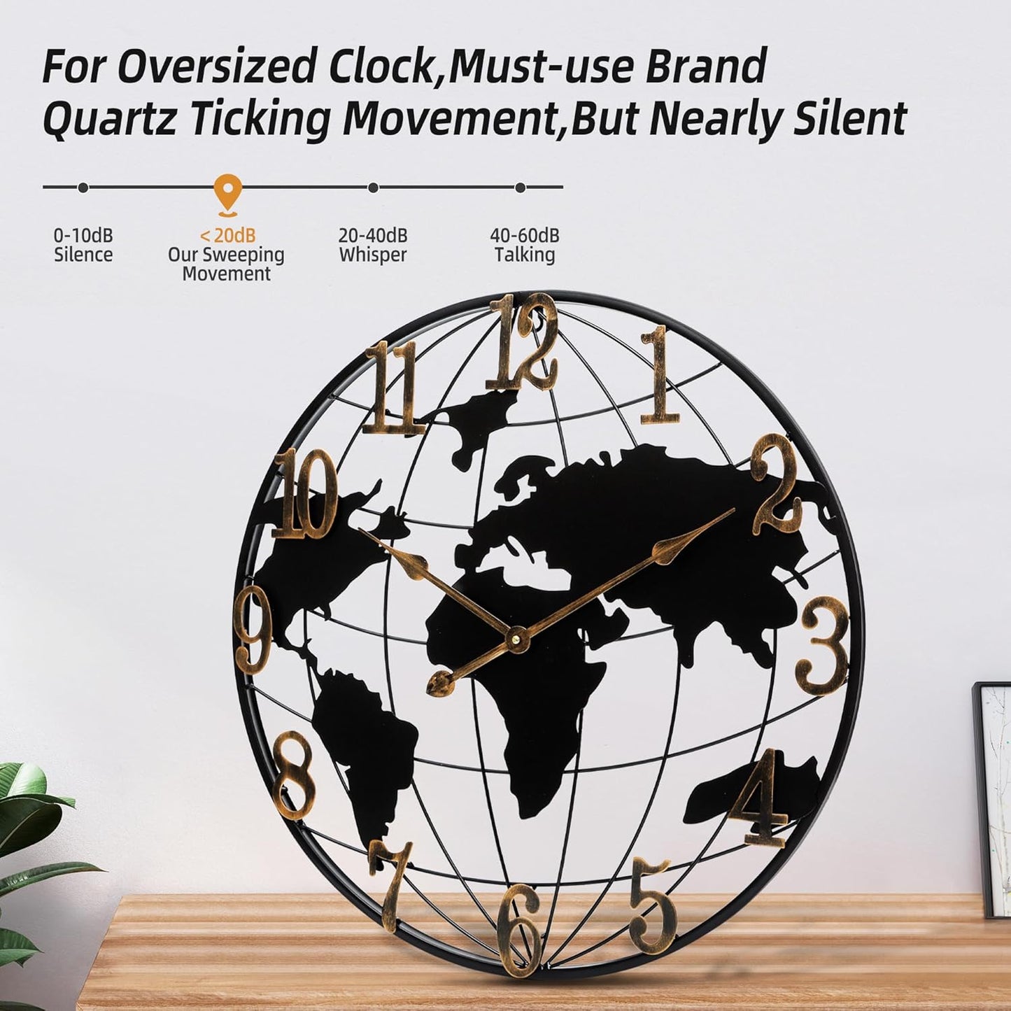 Oversizd Large Wall Clock - 32 Inch World Map Minimalist Modern Metal Silent Non-Ticking Battery Operated Wall Clocks for Living Room Office Farmhouse Home Decor