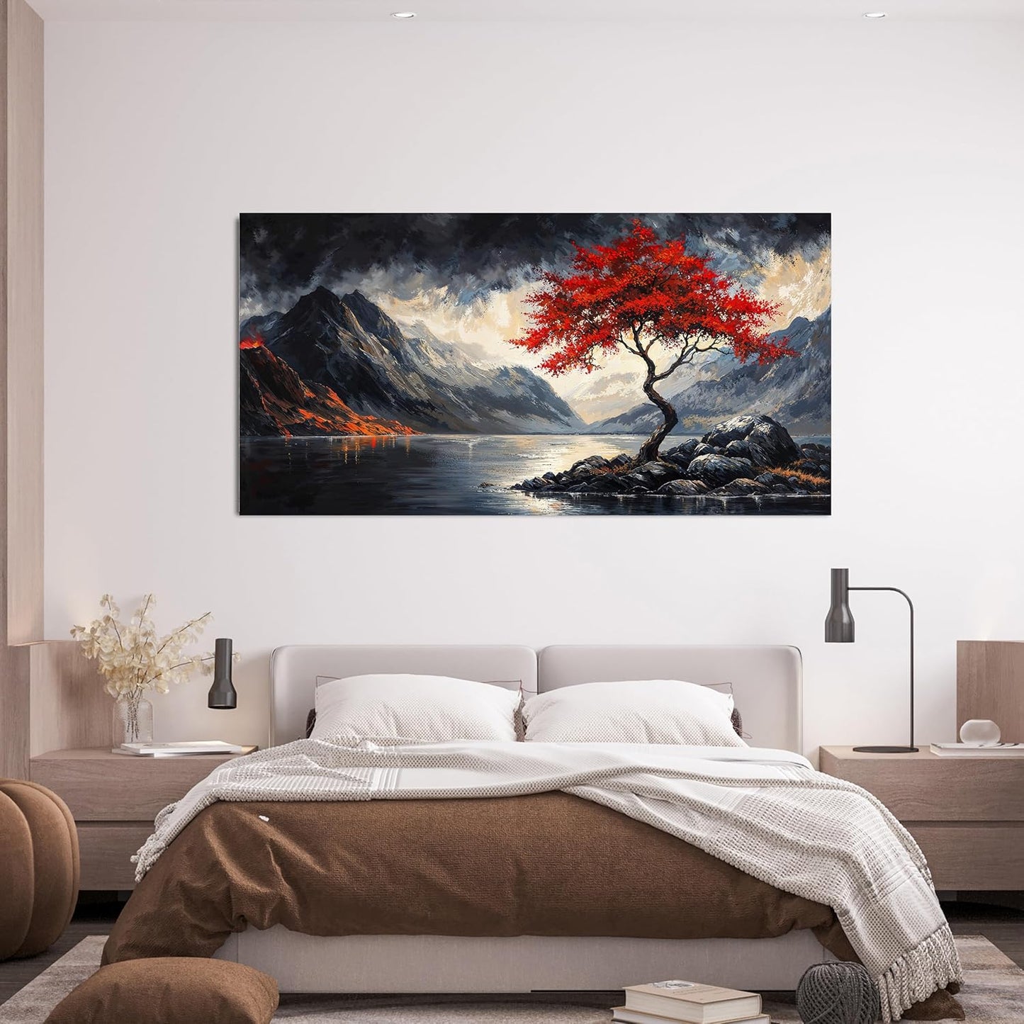 Canvas Wall Art Decor Black and White Vintage Wall Art Wall Art Decorations for Living Room Large Landscape Wall Art Prints Art Work for Wall Decor Red Artwork for Walls Home Office Decor 24" X 48"