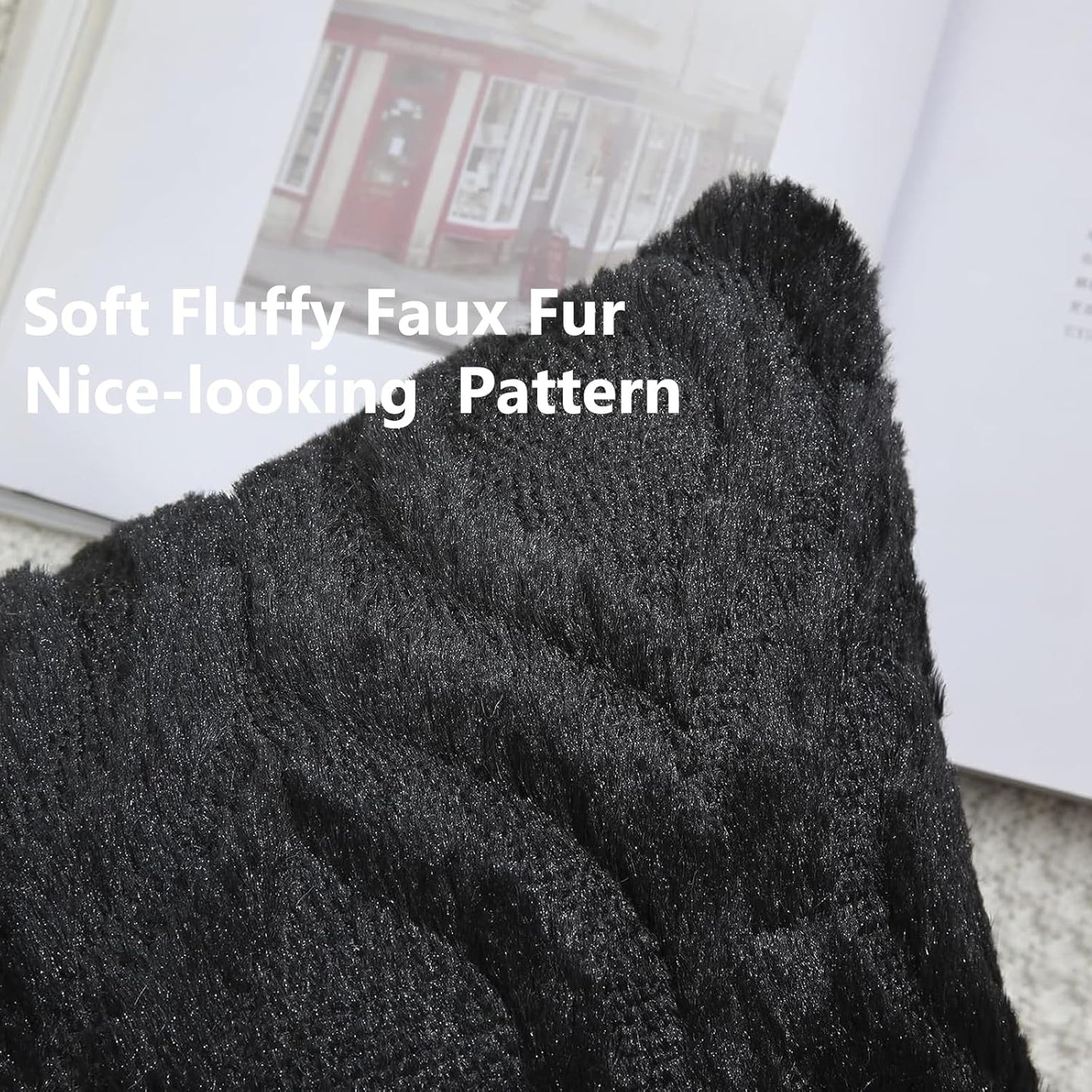 decorUhome Fall Throw Pillow Covers 20x20 Inch Set of 2, Soft Plush Decorative Faux Fur Black Solid Couch Pillow Covers, Accent Farmhouse Neutral Square Euro Pillow Cases for Sofa Bed Living Room