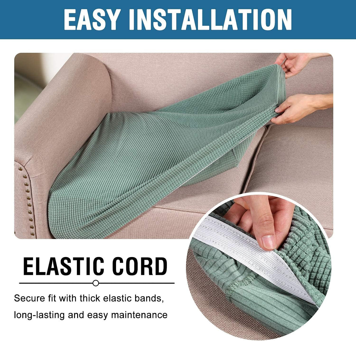 H.VERSAILTEX Super Stretch Individual Seat Cushion Covers Sofa Covers Couch Sets Slipcover Thick Jacquard Textured Twill Fabric (2 Piece Large Sofa Cushion Covers, Sage)