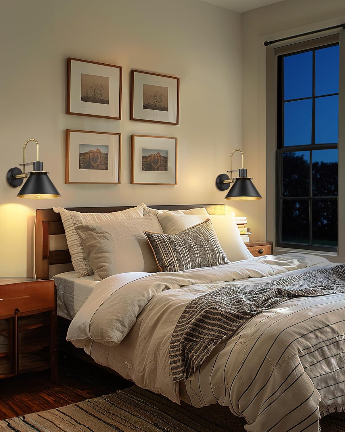 Black Wall Sconce, HWH Industrial Indoor Wall Light Fixture, Single Wall Vanity Light Gooseneck Barn Wall Sconce Lamp for Bedroom Kitchen, Black and Gold Finish, 5HZG56B-L BK+BG