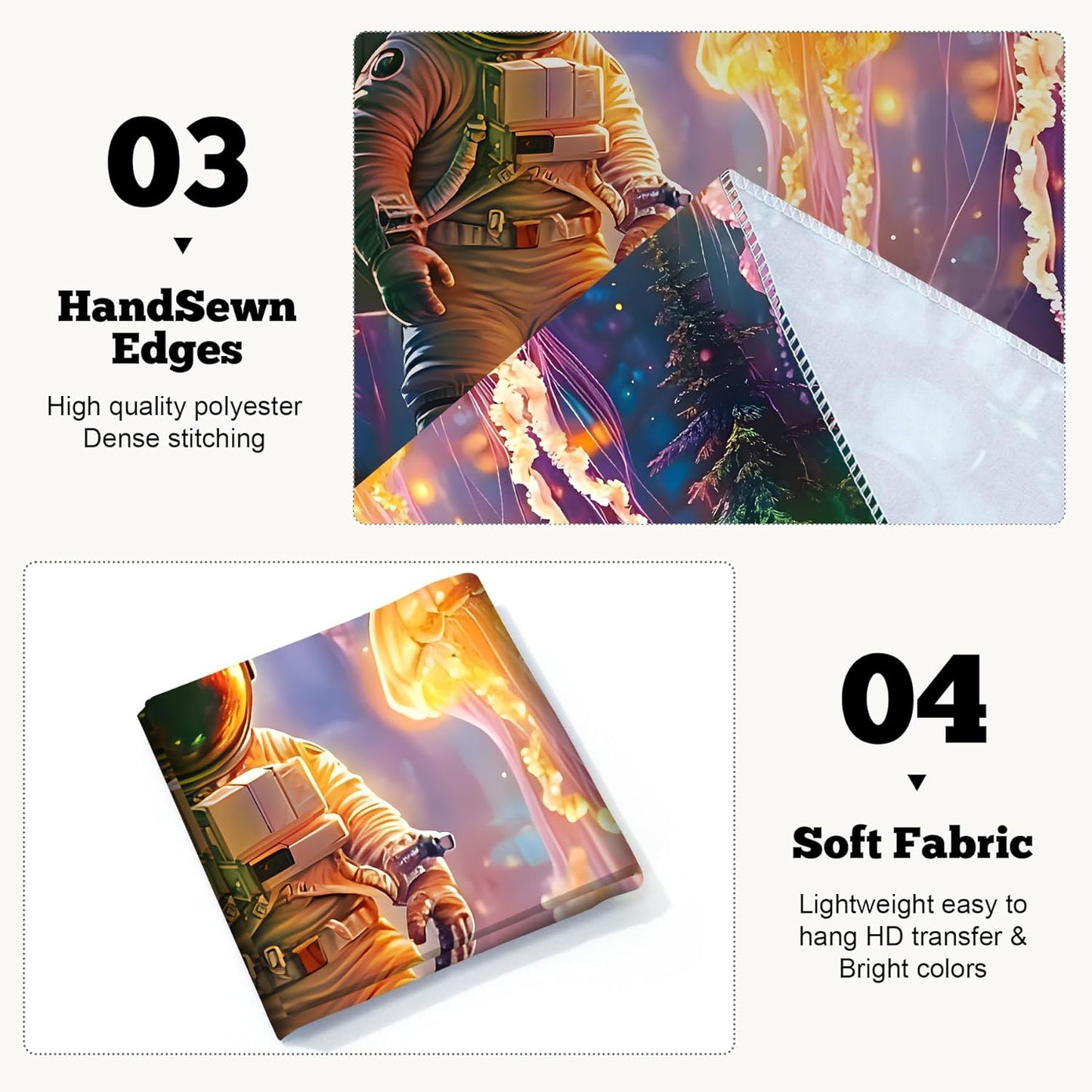 BVBOX Astronaut Blacklight Tapestry 79"x59", UV Reactive Astronaut Jellyfish Underwater World Glow in Dark Tapestries, Black Light Neon Upright Poster Wall Hanging Backdrop Decor for Bedroom Living Room