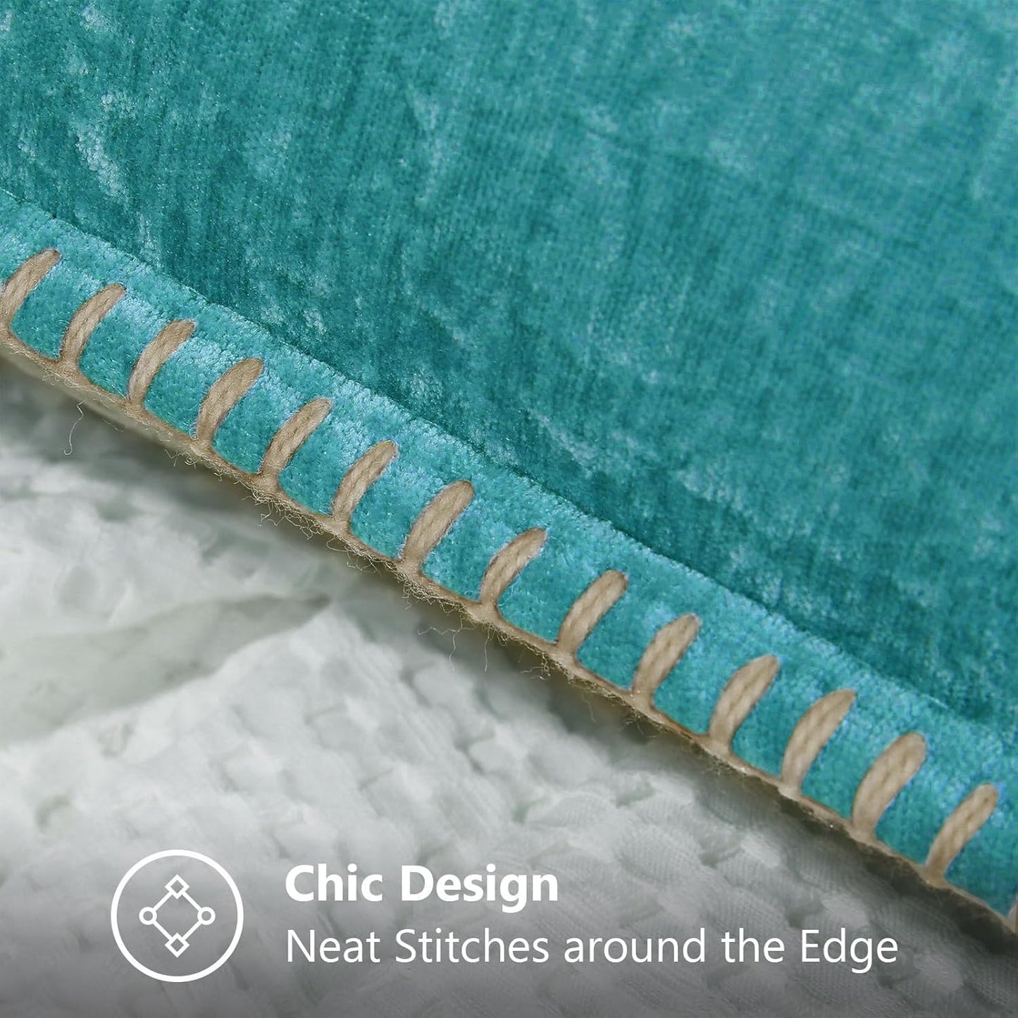 decorUhome Chenille Soft Throw Pillow Covers 18x18 Set of 2, Farmhouse Velvet Neutral Decorative Euro Pillow Covers with Stitched Edge for Couch Sofa Bed Home Decor, Turquoise