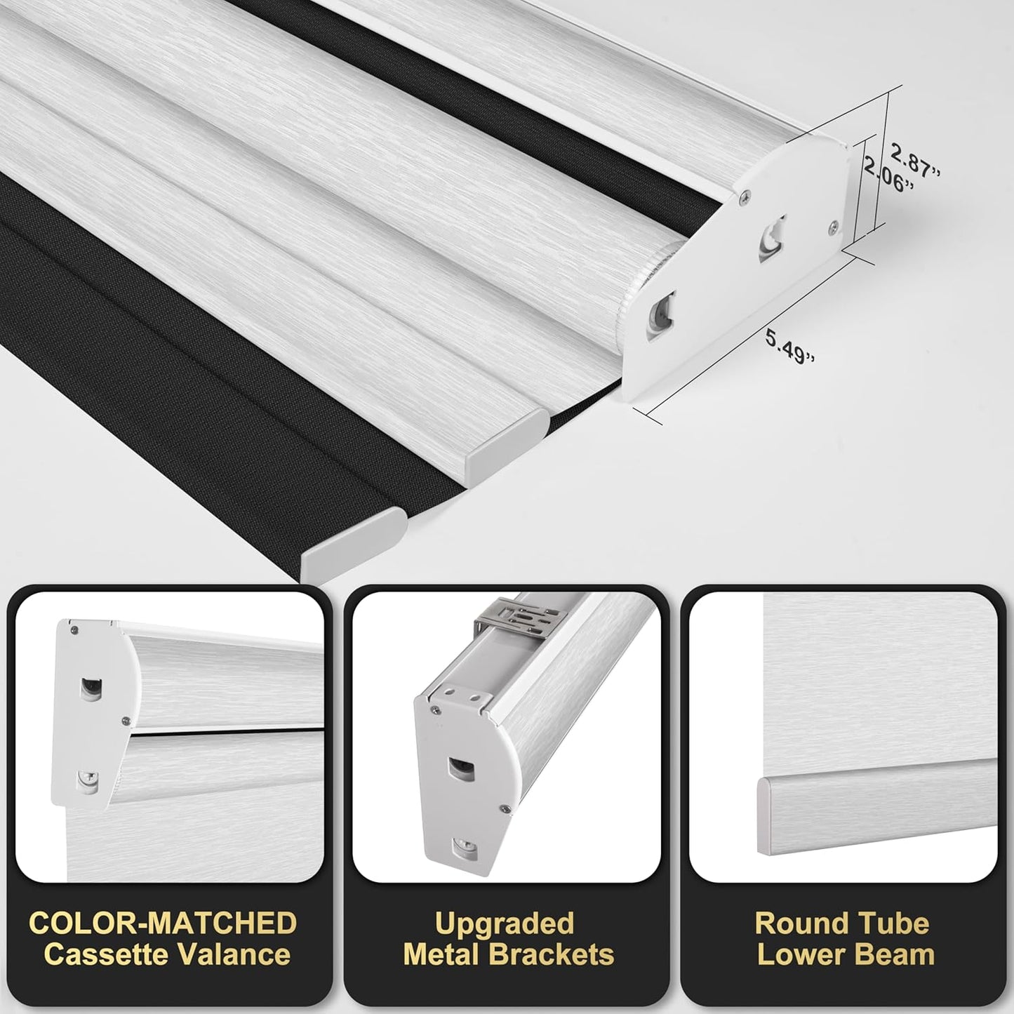 BERISSA Cordless Dual Roller Shades with Cassette Valance,Double Window Shades Blackout and Light Filtering Shades,Day and Night Roller Shades for Home Office Door.Linen Black and White.63 W x 80" H