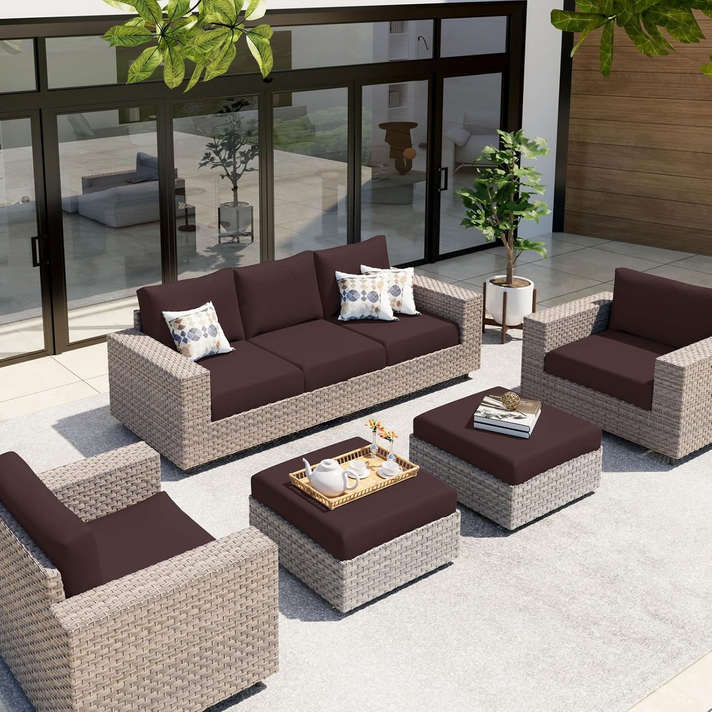 hyha Waterproof Couch Cushion Covers, Stretch Sofa Couch Seat Slipcover for Dog Washable, Non-Slip Waterproof Outdoor Cushion Covers for Patio Furniture Replacement (2 Pieces, Chocolate)