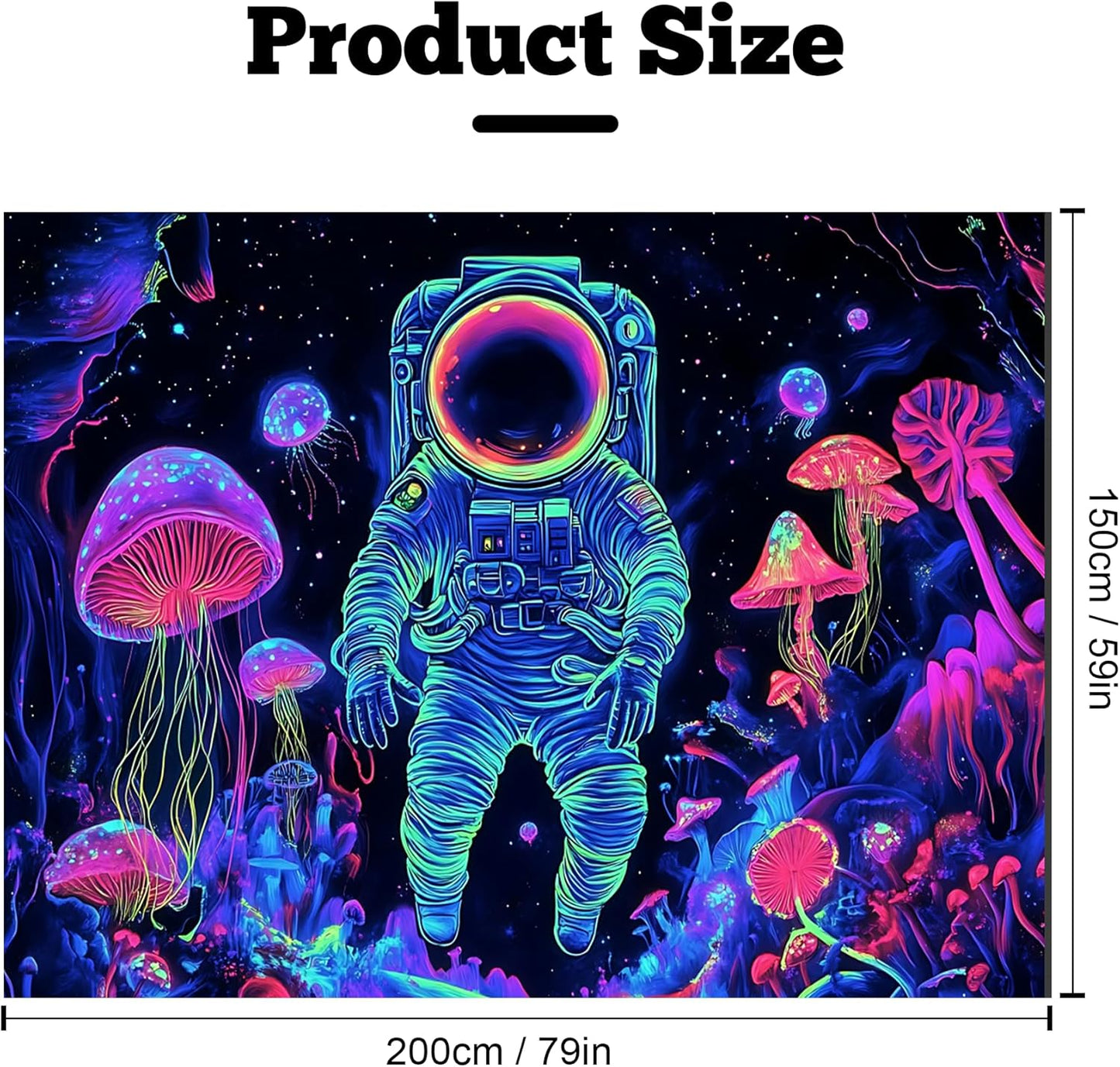 BVBOX Astronaut Space Blacklight Tapestry 79"x59", UV Reactive Astronaut Mushroom Forest Universe Galaxy Planet Glow in Dark Tapestries, Black Light Neon Upright Poster Wall Hanging Backdrop Decor for Bedroom Living Room