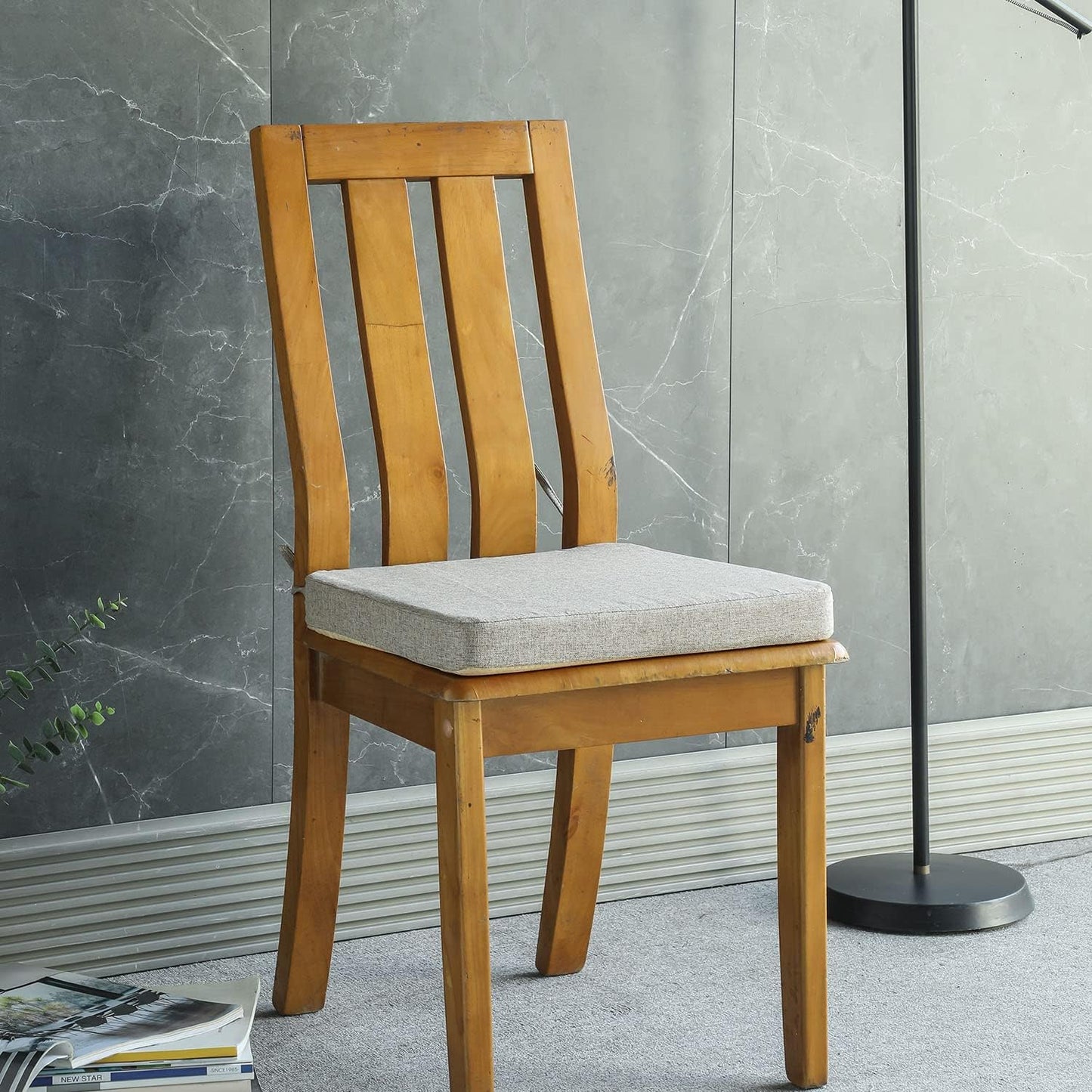 Chair Cushion for Dining Chairs with Ties Non Slip Memory Foam Kitchen Room Chair Pads 2 Pack 17x16 Inch, Khaki