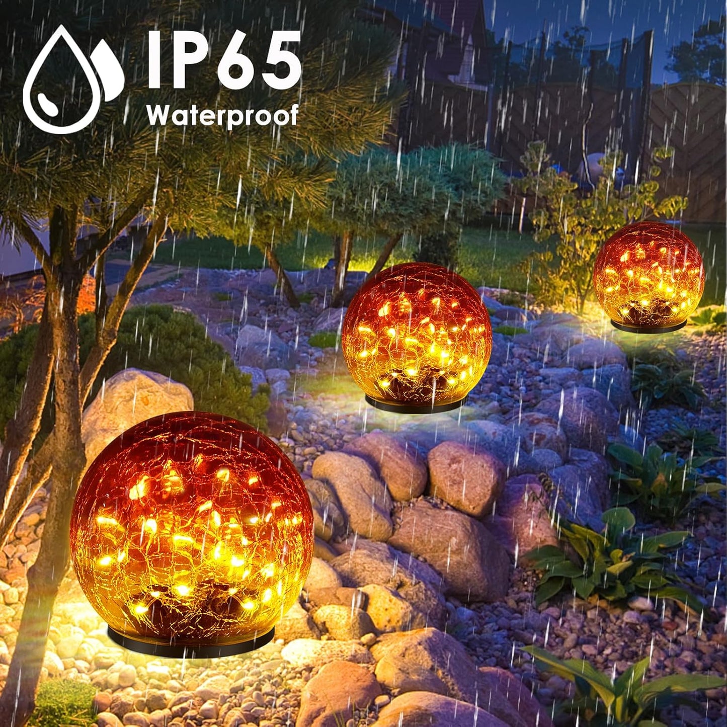 2 Pack Garden Solar Lights Outdoor Decorative, 60 LED Gradient red Cracked Glass Solar Globe Lights, Upgraded Waterproof Ball Lights for Yard Pathway Patio Christmas Outside Decor, 4.73"