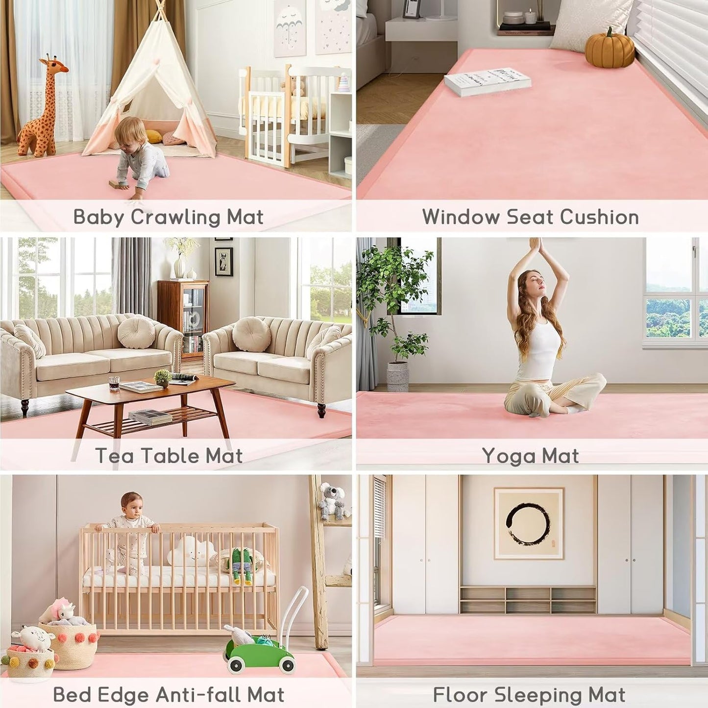 Baby Play Mat for Floor Tummy Time Mat Nursery Rug Muscle Mat Area Rug Playroom Rug Tatami Mat 6'7"x4'11" Memory Foam 1.3" Thick Crawling Mat for Babies,Toddlers, Infants, Kids,Floor Mat(Pink)