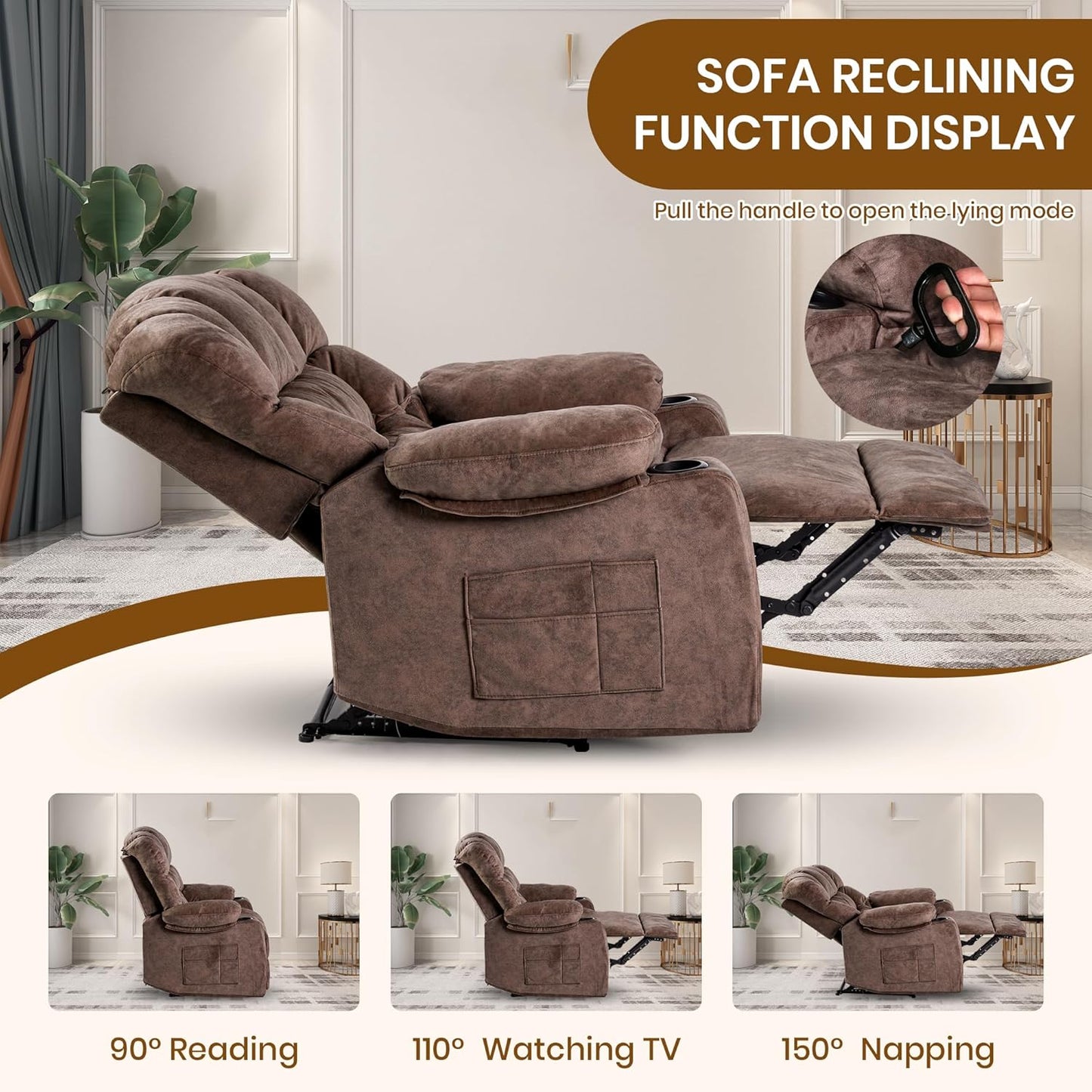Recliner Chair Manual Modern Ergonomic Lounge Single Sofa Seat Living Room Lounge Recliners on Clearance Foam Filling