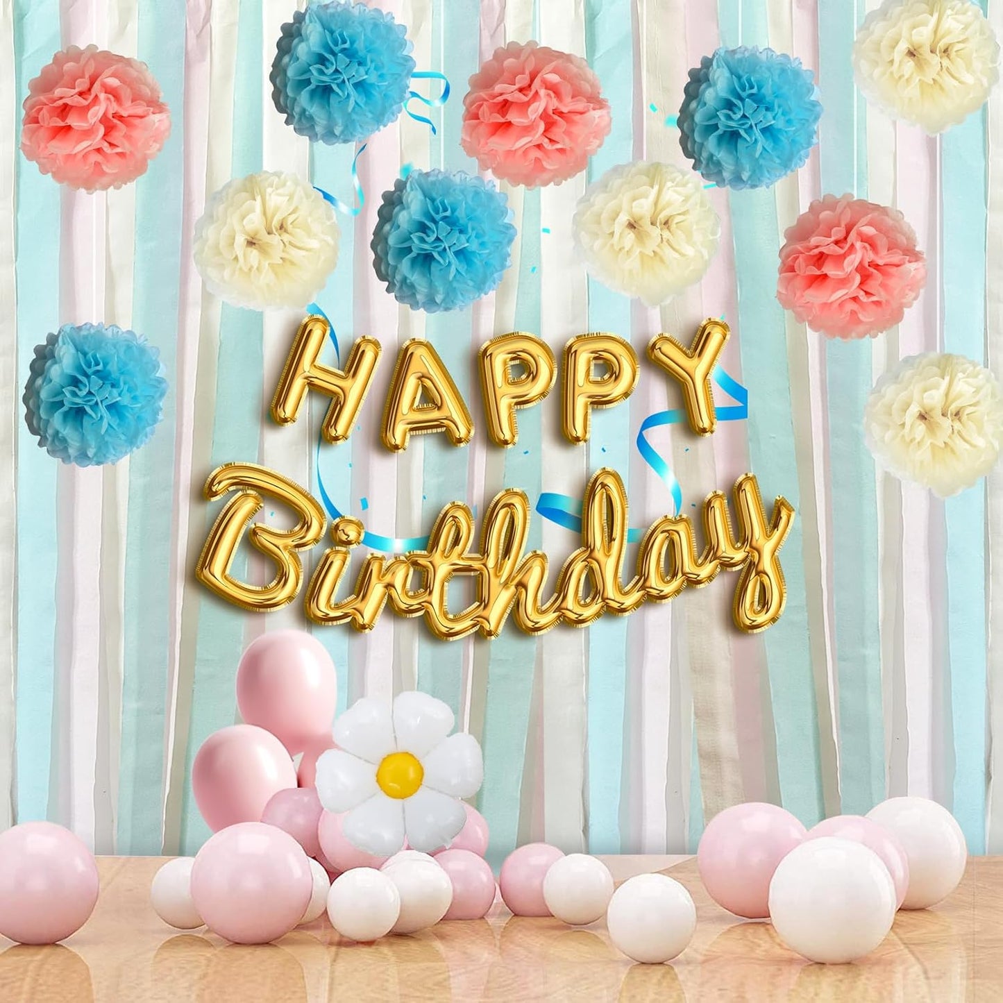 Dreamy Party Streamers Decorations Paper Pom Poms for Wedding Decor, Birthday Parties, Bachelor Parties, Baby Showers, Party Backgrounds, Ceiling Wall Hangings