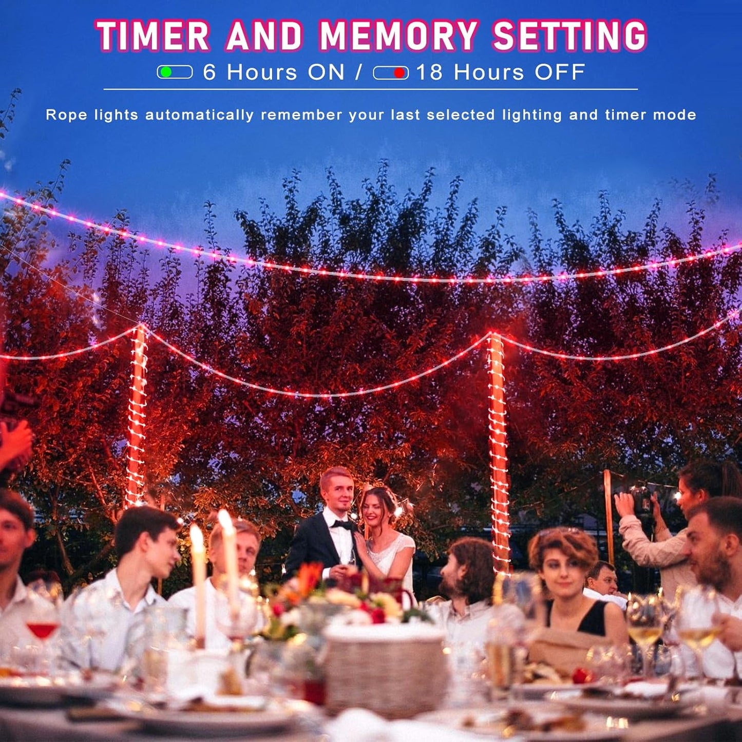 100FT 300 LED Rope Lights Outdoor, Connectable and Flexible Tube Lights with 8 Modes, Waterproof Rope Lighting Indoor for House, Deck, Garden, Backyard, Pool, Patio, Tree Decorations - Red