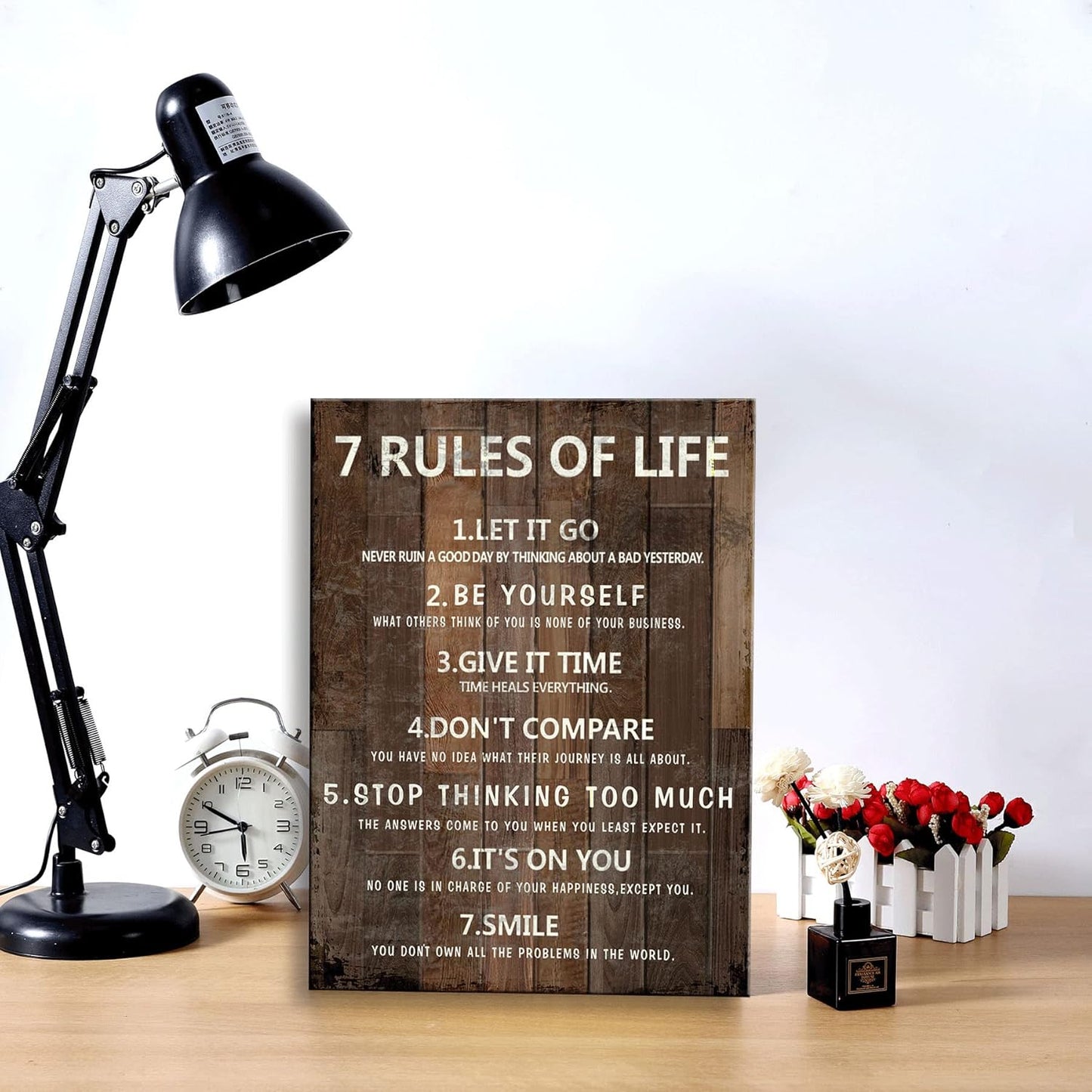 7 Rules of Life Wall Art Motivational Inspirational Poster Printed on Canvas Wall Decor for Living Room or Office Size11.5 x 15 Inch Framed Canvas Prints For Bedroom or Home Art Decoration Ready to