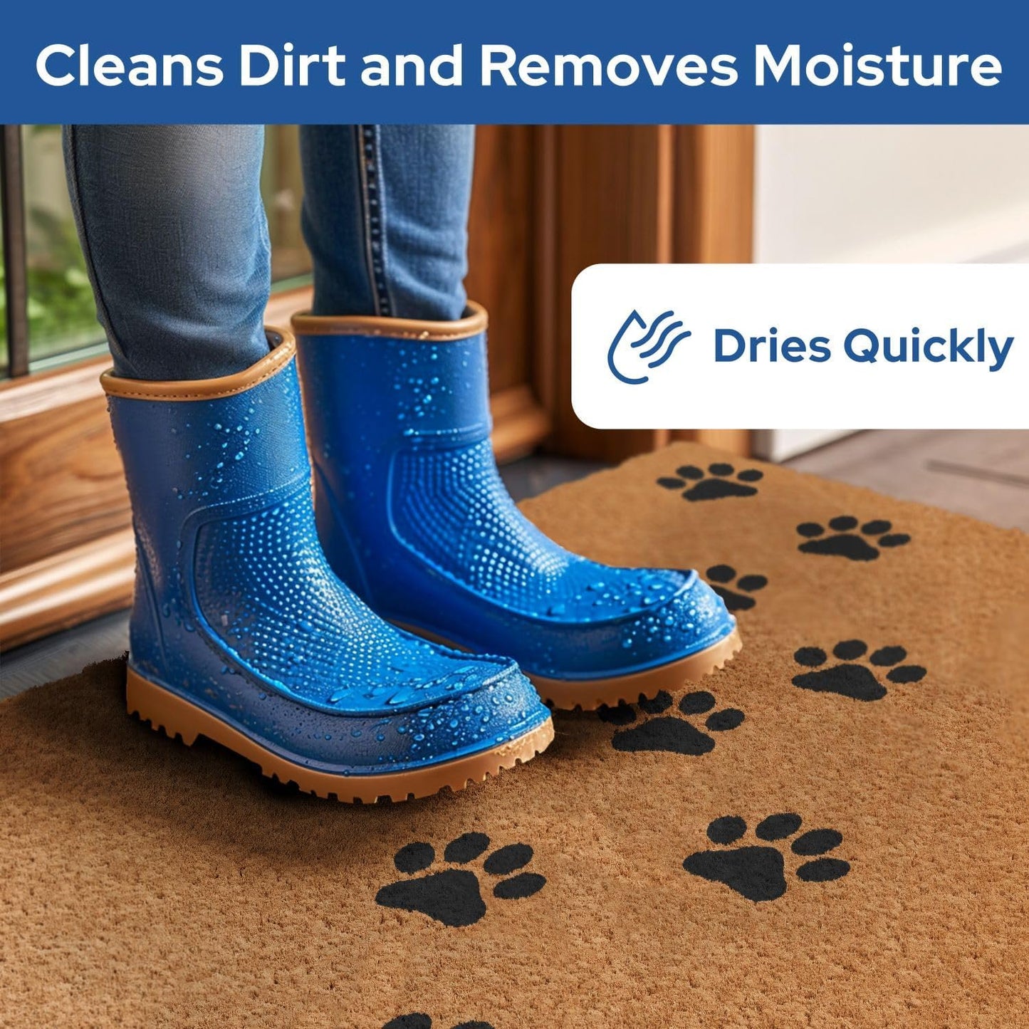 Barnyard Designs Natural Coco Coir Heavy Duty Backing Doormat - Large Cute Non-Slip Front Door Welcome Mat for Outside Entrance or Porch Entry, Brown (30x48, Paws)