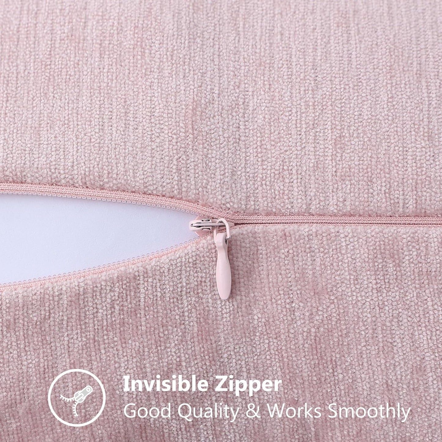 decorUhome Chenille Soft Throw Pillow Covers 18x18 Set of 2, Farmhouse Velvet Neutral Decorative Euro Pillow Covers with Stitched Edge for Couch Sofa Bed Home Decor, Blush Pink