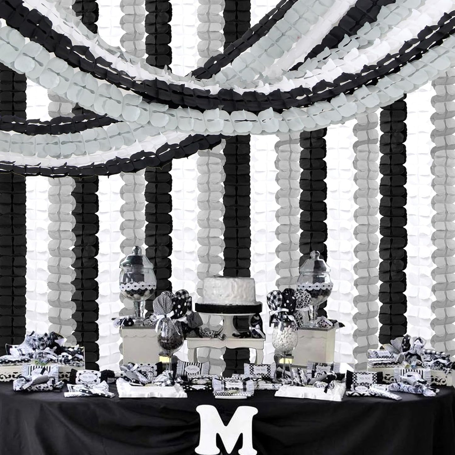 Black White-Silver Party-Decorations Streamers Garland - 157Ft Graduation Four-Leaf Clover Hanging Banner,Men Boys Birthday Engagement Wedding Baby Bridal Shower New Years Supplies Decor Hugtmr