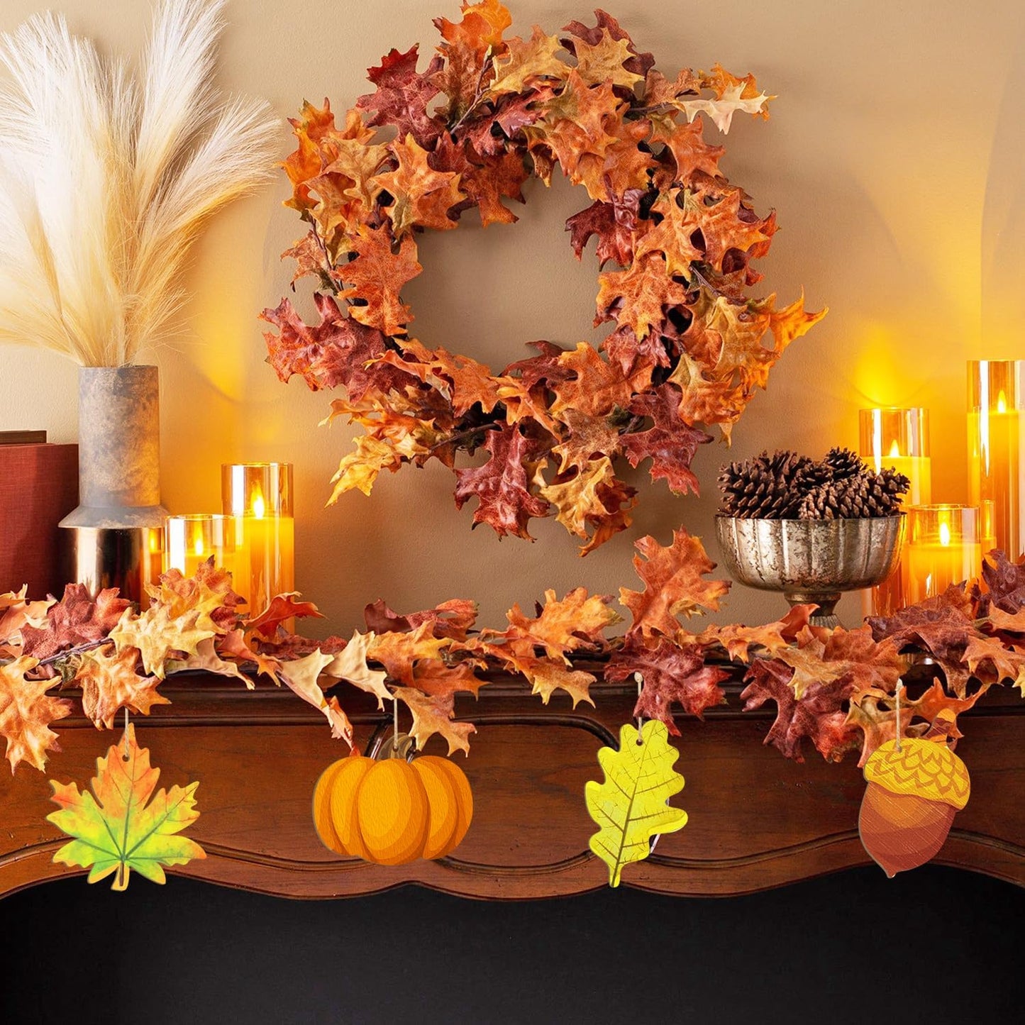 36PCS Wooden Fall Ornaments to Paint Thanksgiving Decorations, 6 Styles DIY Blank Autumn Unfinished Wood Maple Leaves Turkey Pumpkin Halloween Cutouts Ornament for Crafts Birthday Party Gifts Hanging