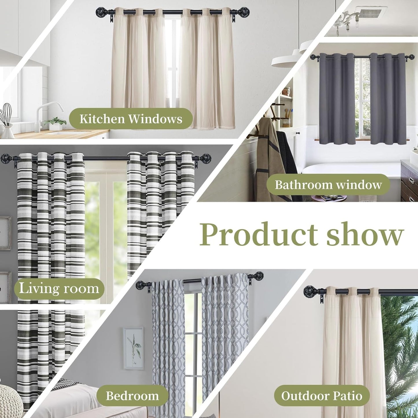 Black Adjustable Curtain Rods for Windows:18-45" Farmhouse Heavy Duty Curtain Rod for Bedroom Living Room,Boho Decorative Rustic Drapery Rods with Vintage Coastal Texture Finial,Matte Black