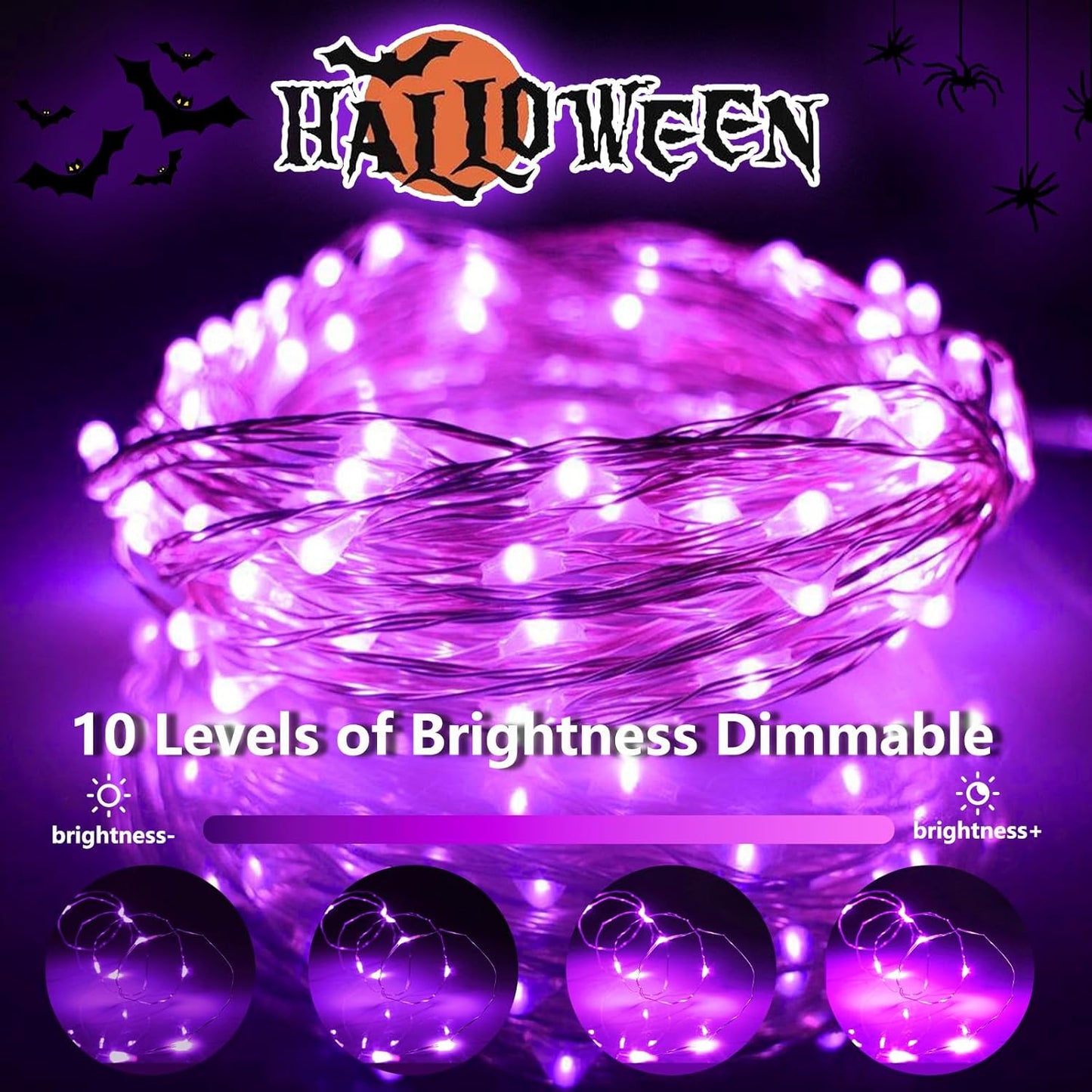 3 Pack Fairy Lights Battery Operated with Remote & Timer, 26 FT 80 LED Halloween String Lights Outdoor Indoor Decoration, 8 Modes Twinkle Lights for Halloween Party Christmas Bedroom Décor (Purple)