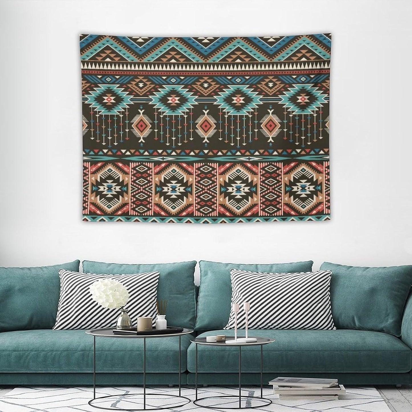 HZOHNAGO Aztec Tapestry Turquoise Blue and Brown and Native American Tribal Pattern Printed Wall Tapestry Wall Hanging for Bedroom Living Room Dorm 40" W x 30" H