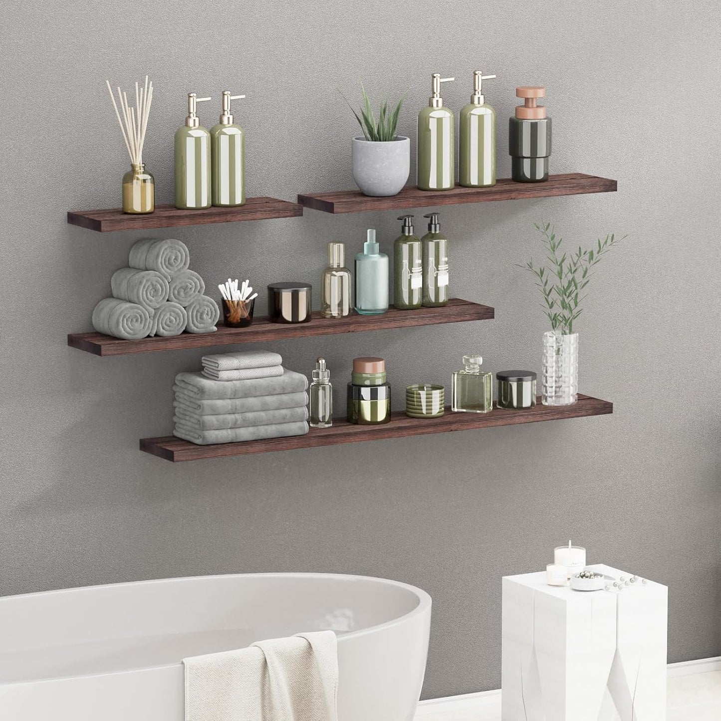SAUMONIERES Floating Shelves 8 Inch Deep Solid Wood Wide Wall Shelf Set of 1 Wall Mounted for Bedroom Bathroom Living Room Kitchen, 48 Inch Walnut
