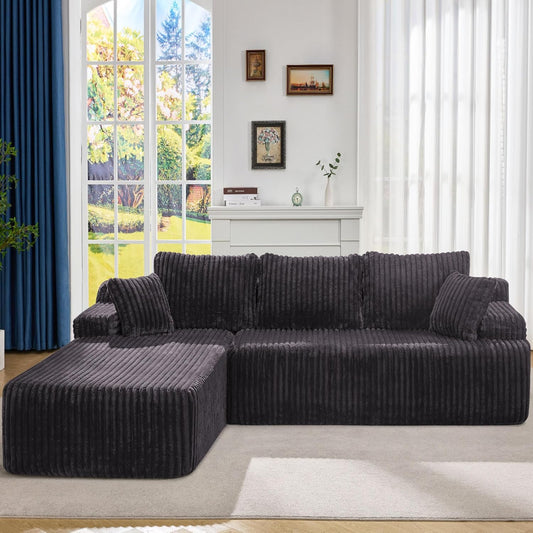 Hobestluk Modular Sectional Sofa Couches 108" L-Shape Couch 3 Seat Modular Sofa Memory Foam Sectional Couches for Living Room, Boneless Couch with Oversized Chaise (Grey, Left Facing)