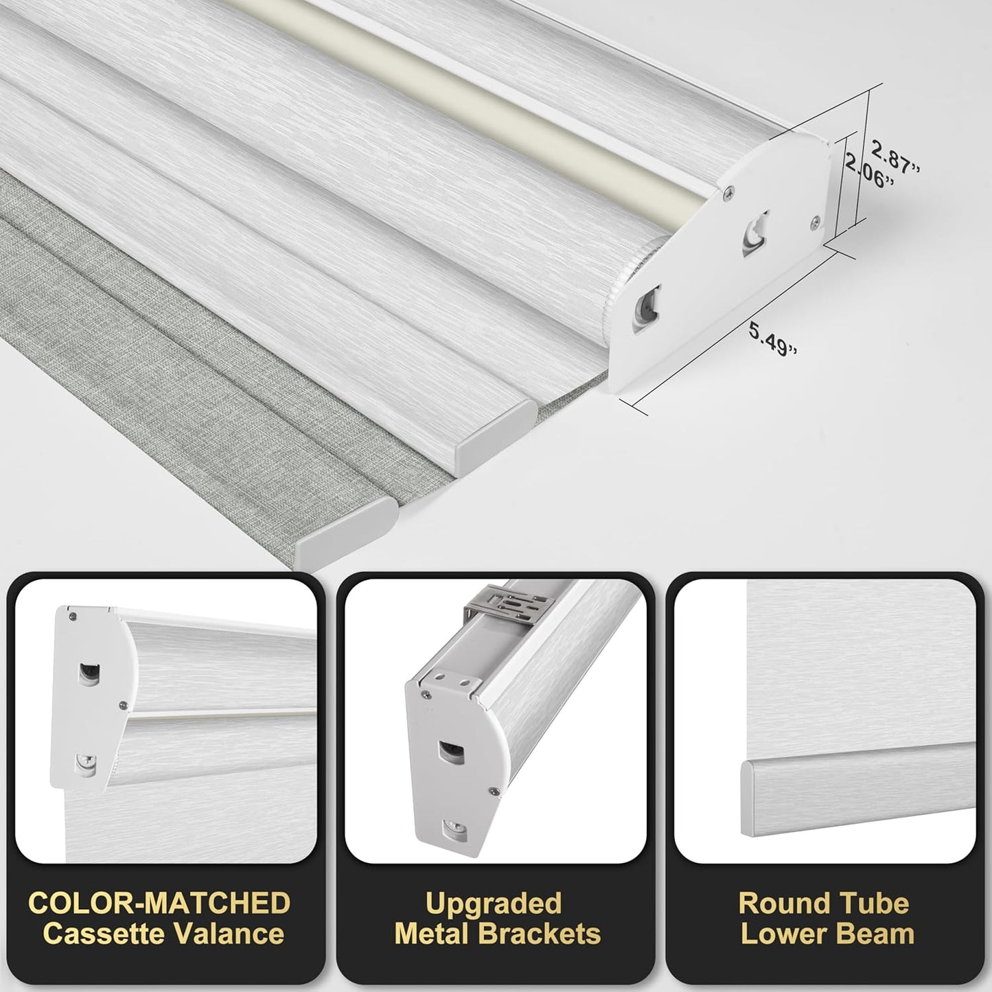 BERISSA Cordless Dual Roller Shades With Cassette Valance, Blackout and Light Filtering, Day and Night for Home Office Door - Linen Grey and White, 49 W x 56" H