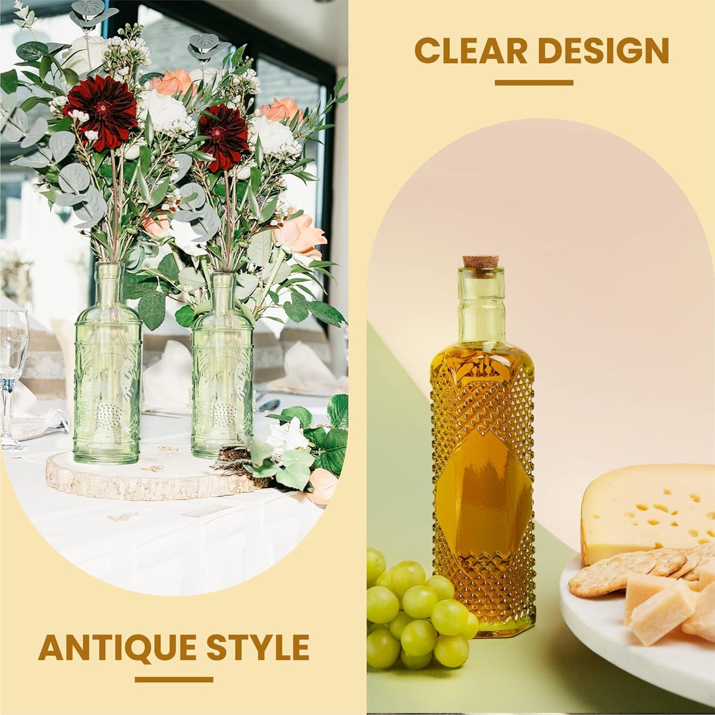 Assorted Green Glass Bottles with Corks, 6 Pack, 2.5in X 9in, 16oz