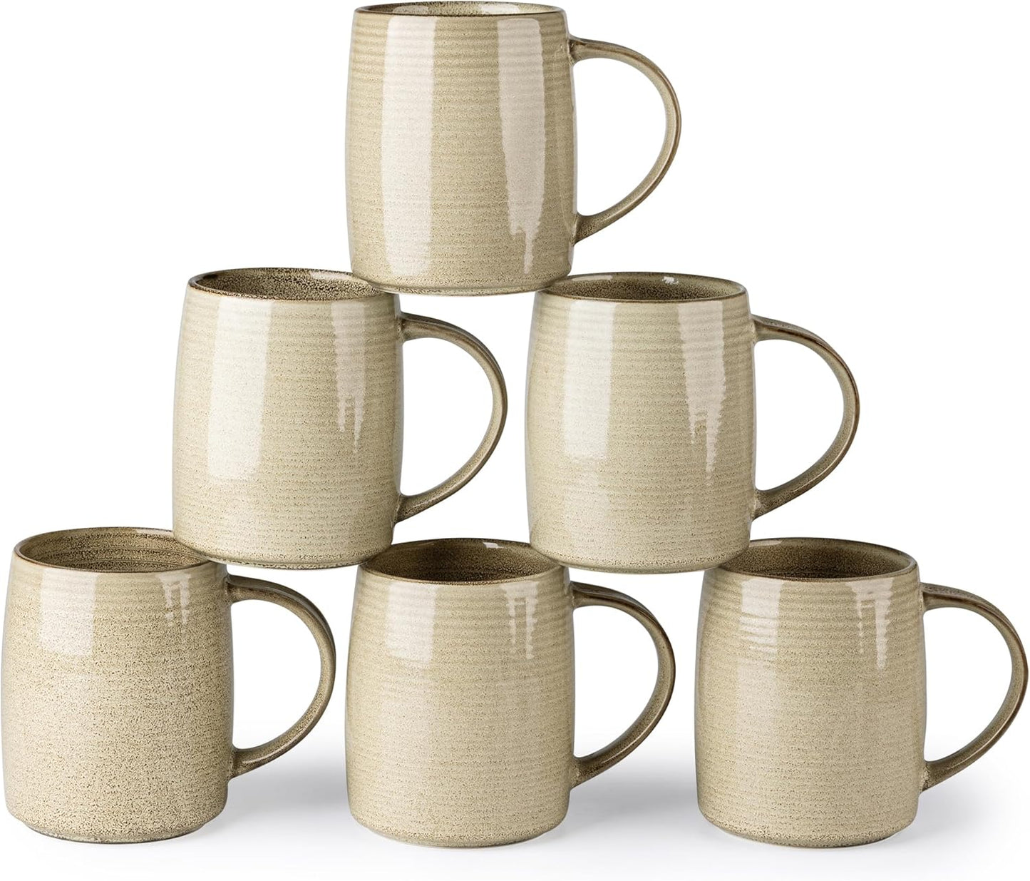 GBHOME Large Coffee Mugs Set of 6, 18oz Handmade Ceramic Coffee Mugs Set with Gradient color for Latte/Tea/Beer/Hot Cocoa, Dishwasher & Microwave Safe, Khaki