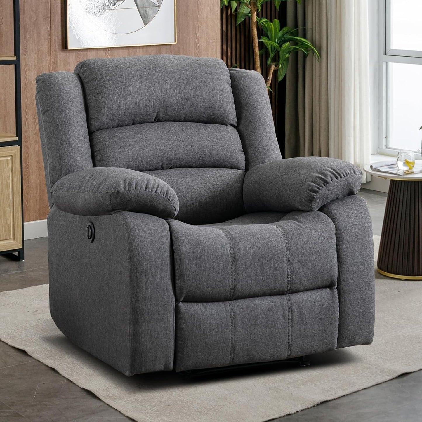 EBELLO Classic Power Recliner Chair, Oversized Electric Reclining Chair with Overstuffed Cushion and Back, Soft Fabric Adults Single Recliner Sofa for Living Room, Grey