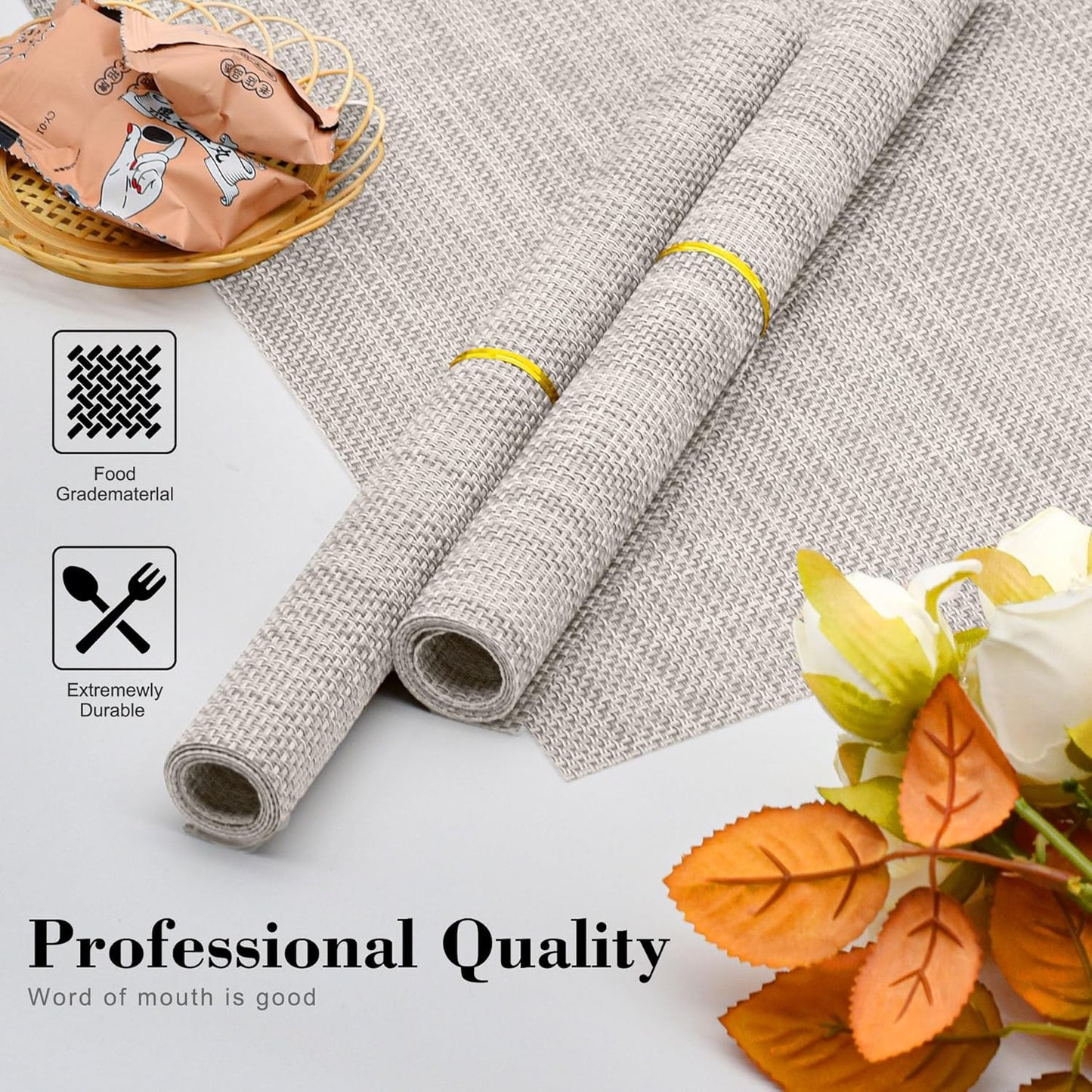 CADONO Placemats Set of 4 Washable Indoor/Outdoor Vinyl Place Mats for Dining Table Durable Non-Slip Heat Resistant PVC Weave Table Mats（Rhombus-Blue）